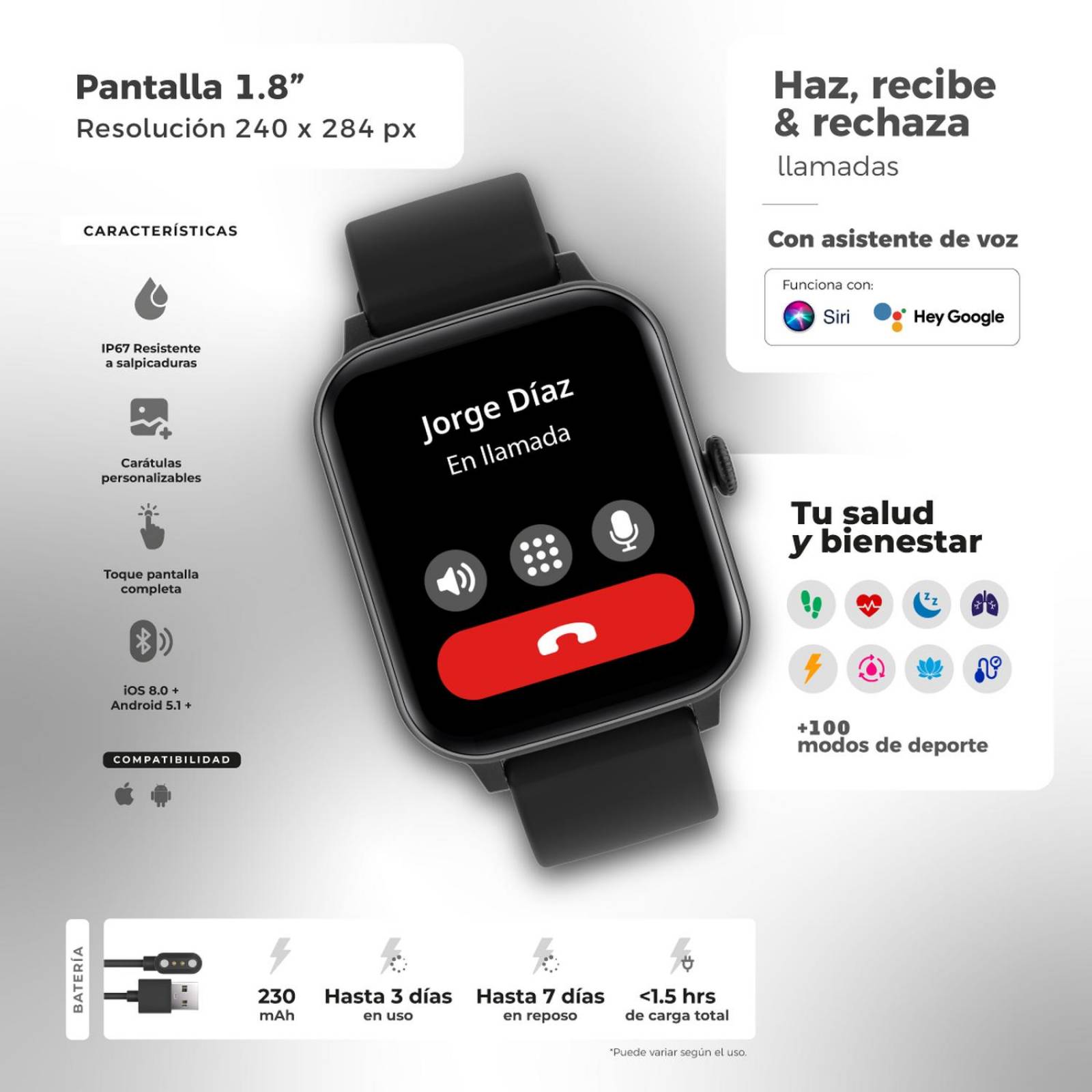 Smartwatch Binden Kulest Kit Reloj Inteligente + Audífonos Azul