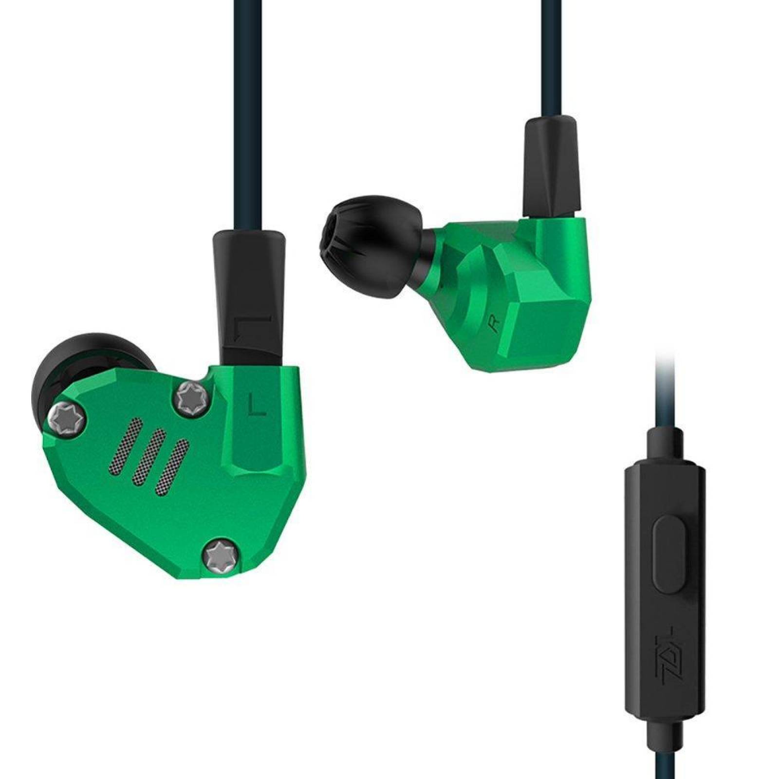 Audífonos KZ ZS6 Híbridos HIFI Quad Drivers Micrófono HD Verde