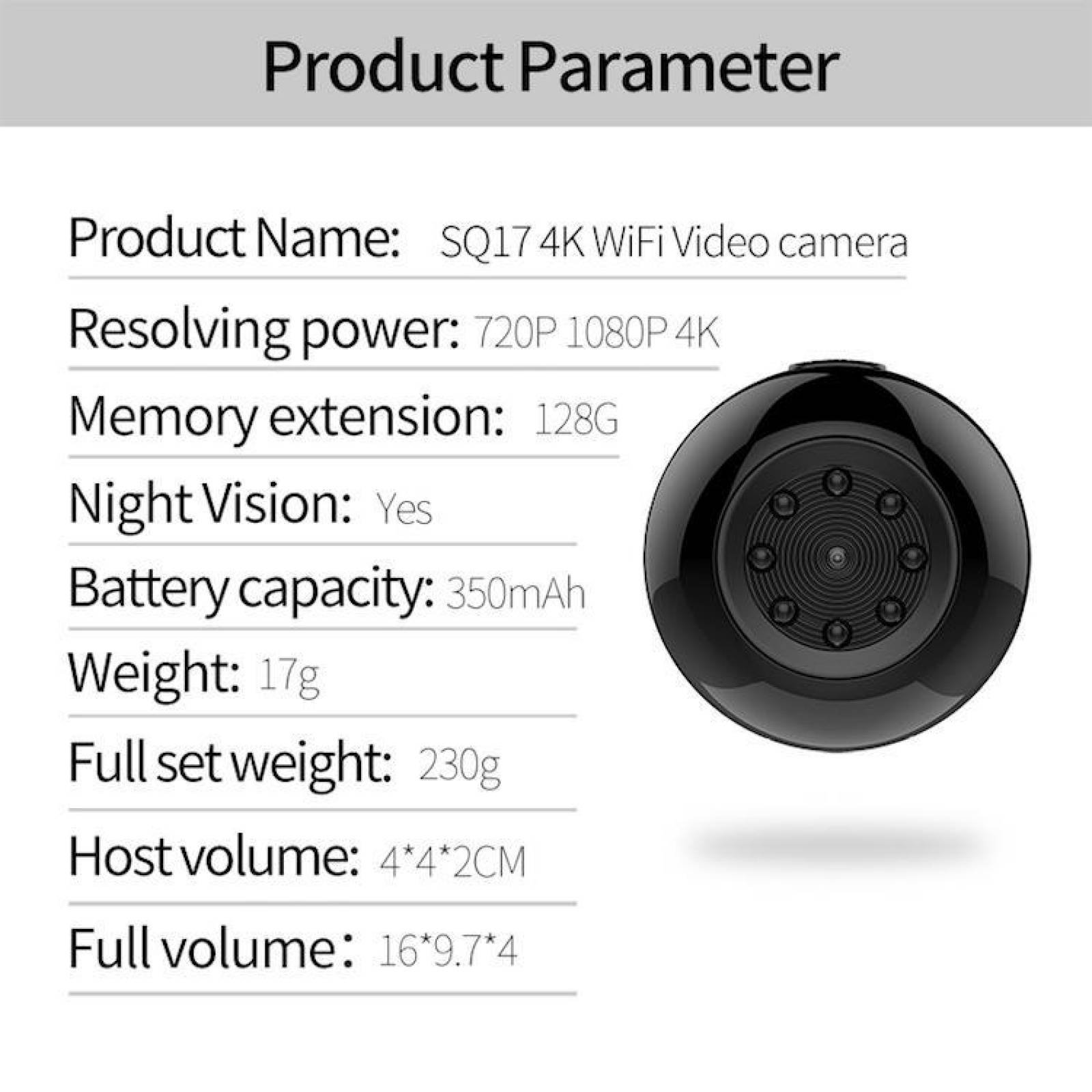 Mini Cámara Espía Wifi con Video 4k y Detección de Movimiento SQ17 