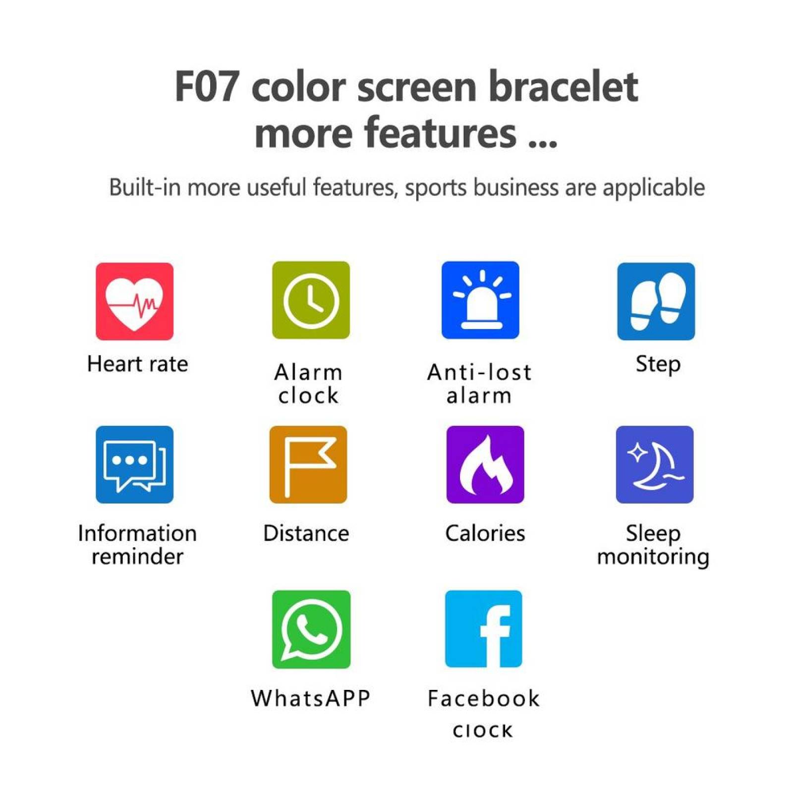 Smartband F07 Plus Pantalla OLED IP68 Apps de Monitoreo Notificaciones 