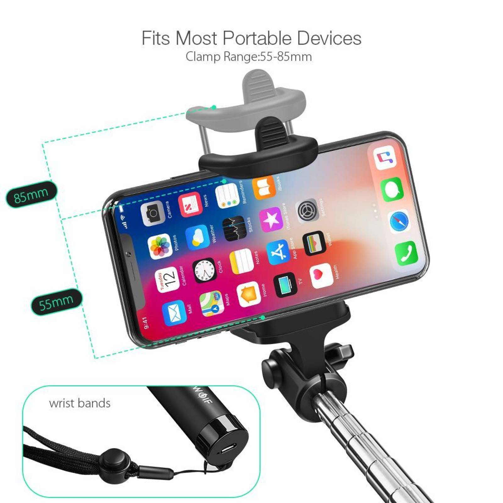 Selfie Stick Bluetooth BS6 Rotación Multiángulo para iOS y Android Compatible hasta 65 Negro 