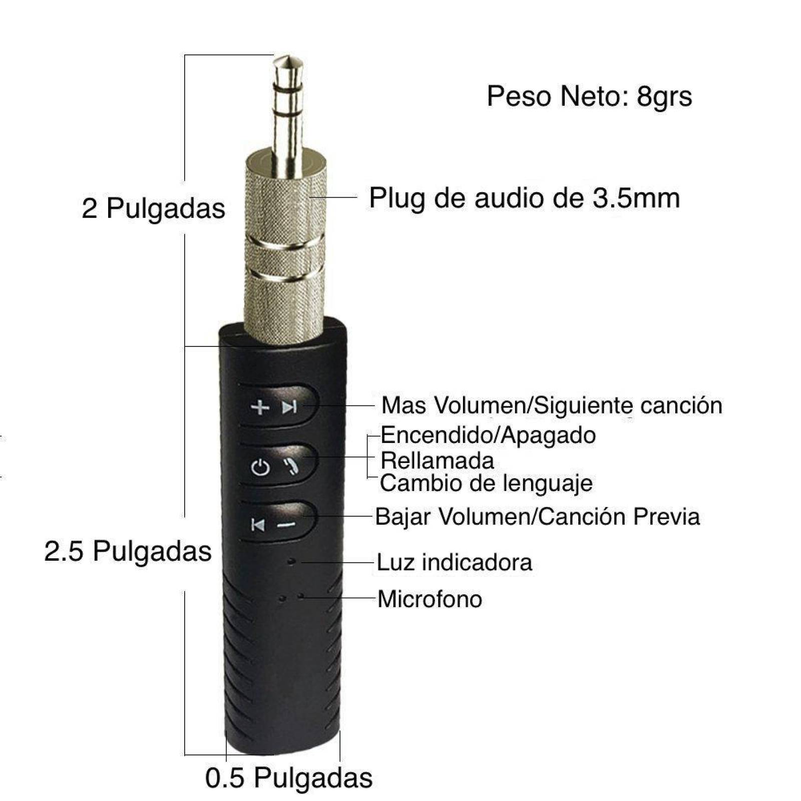 Receptor Bluetooth V40 Sonido Estéreo con Manos Libres 