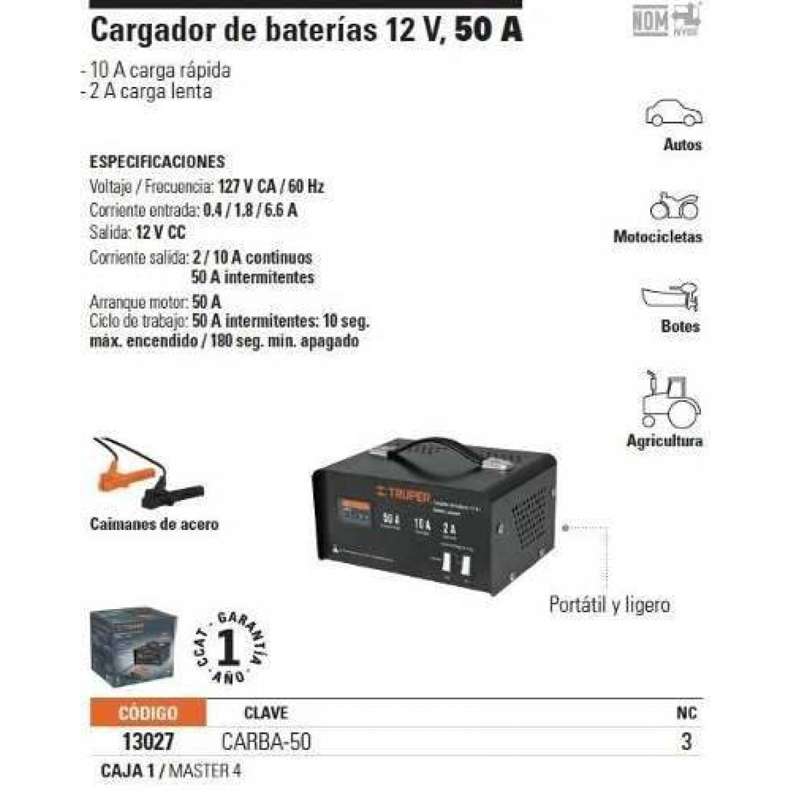 Cargador De Baterias 12 V 50 A Truper 13027