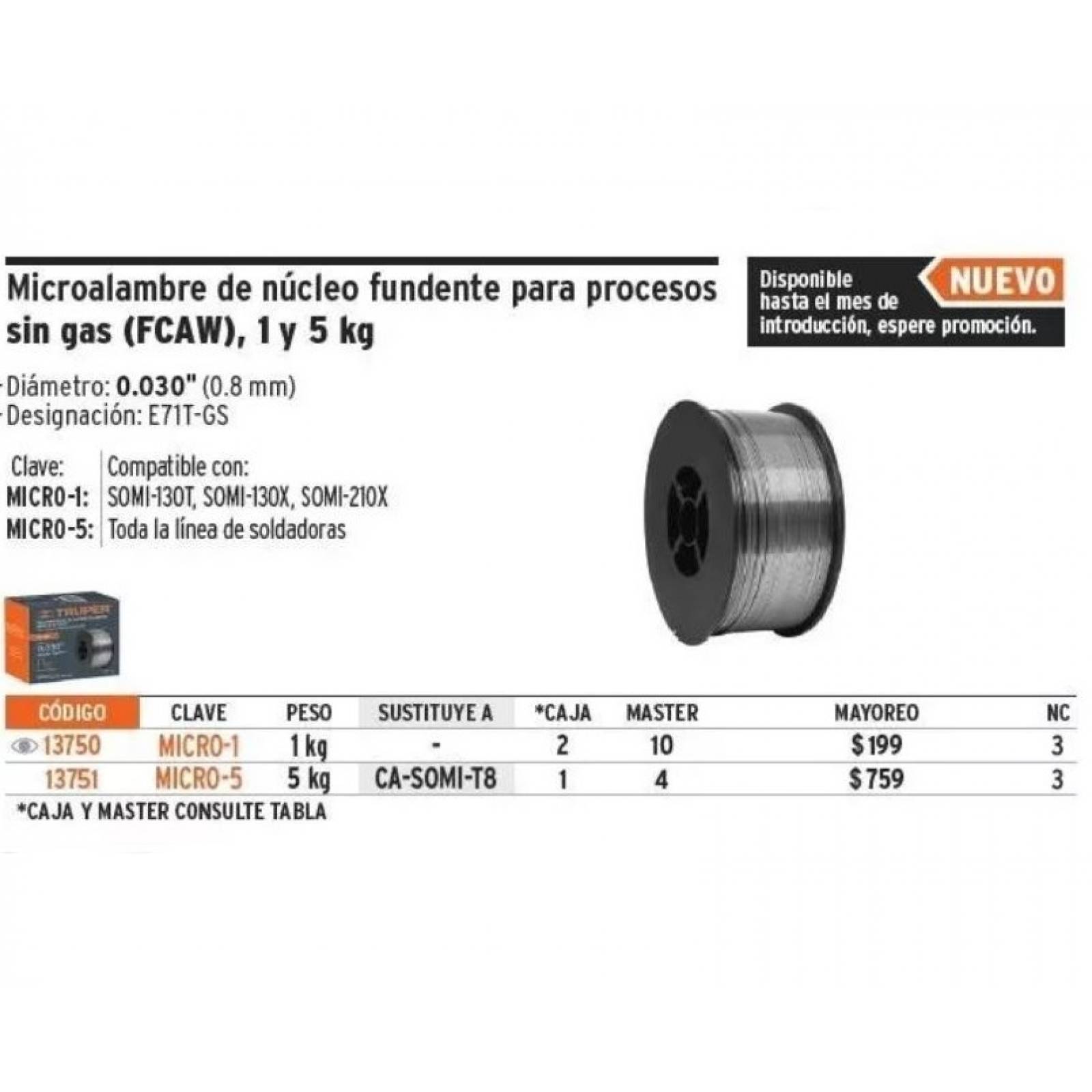 5 Carretes De Microalambre Tubular Sin Gas 1 Kg Truper 13750