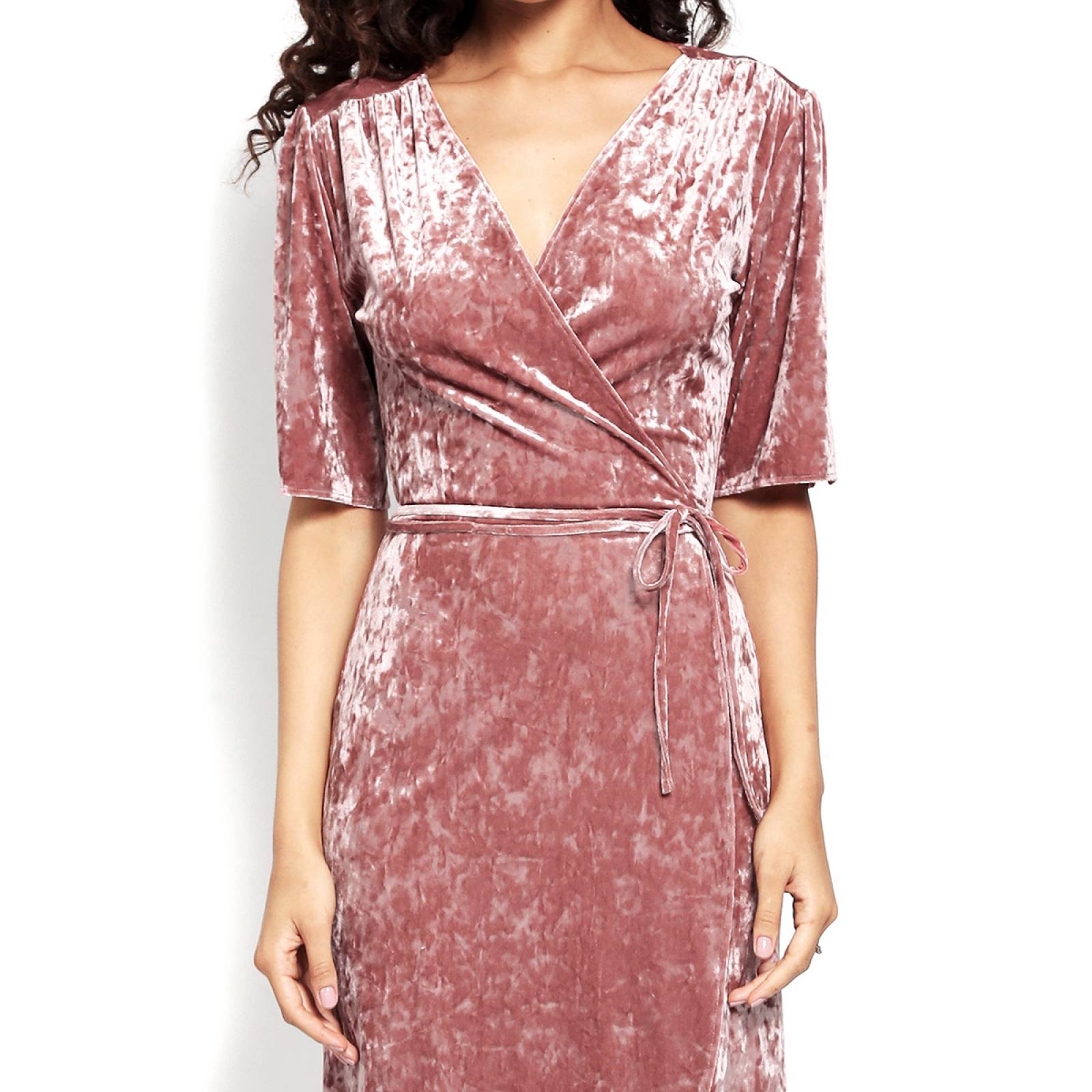 Vestido "Wrap" Terciopelo Rosa