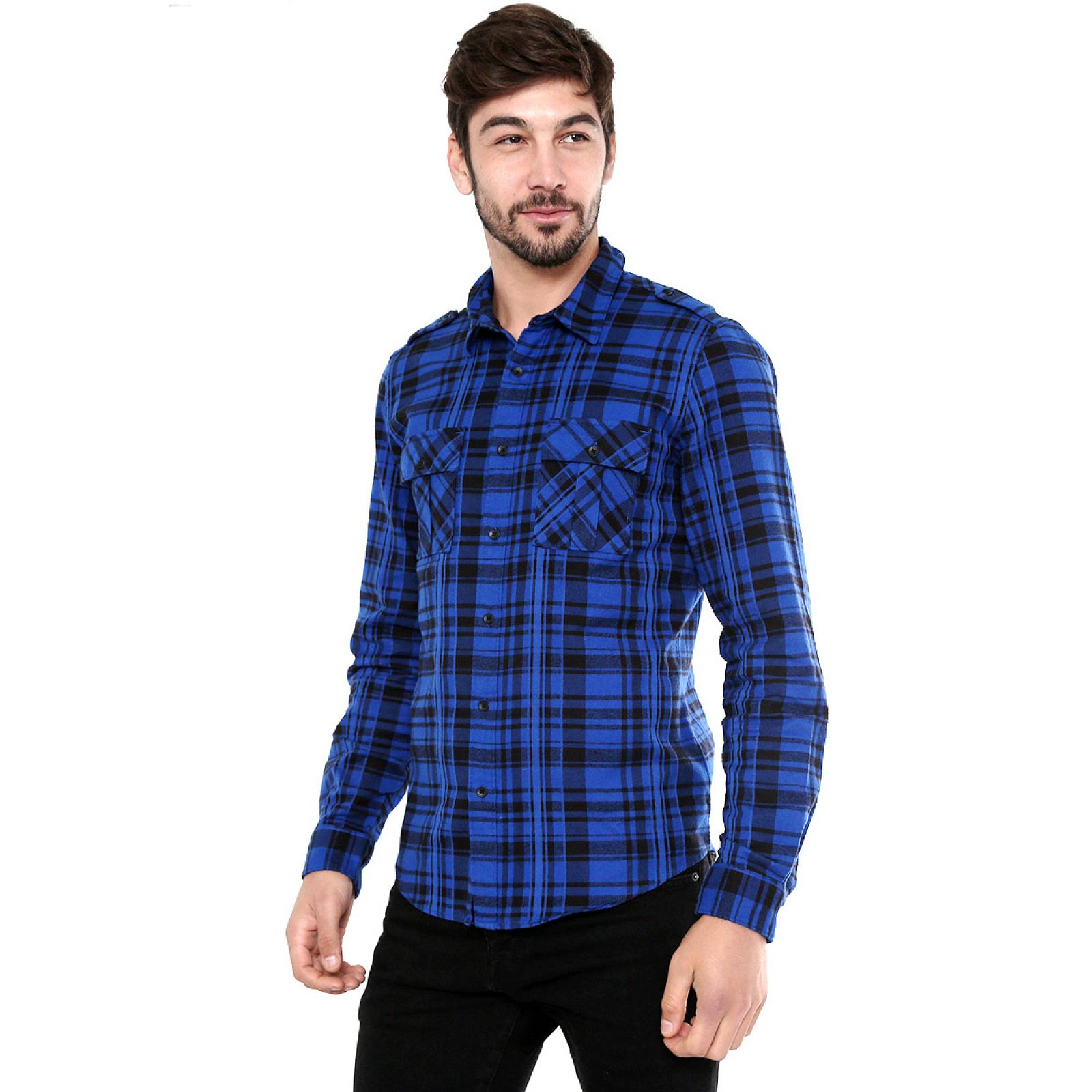 camisa azul a cuadros