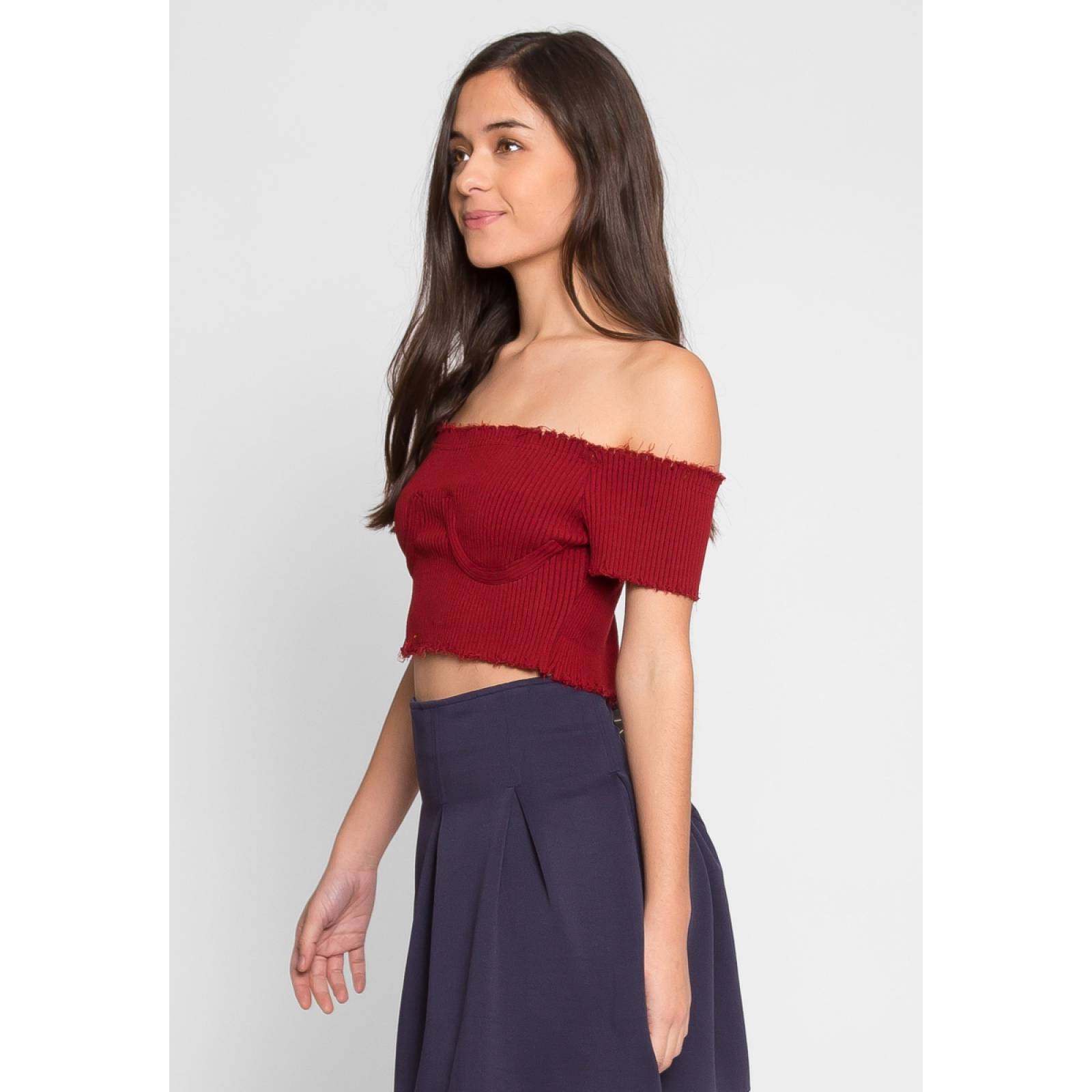 Crop top manga corta color vino