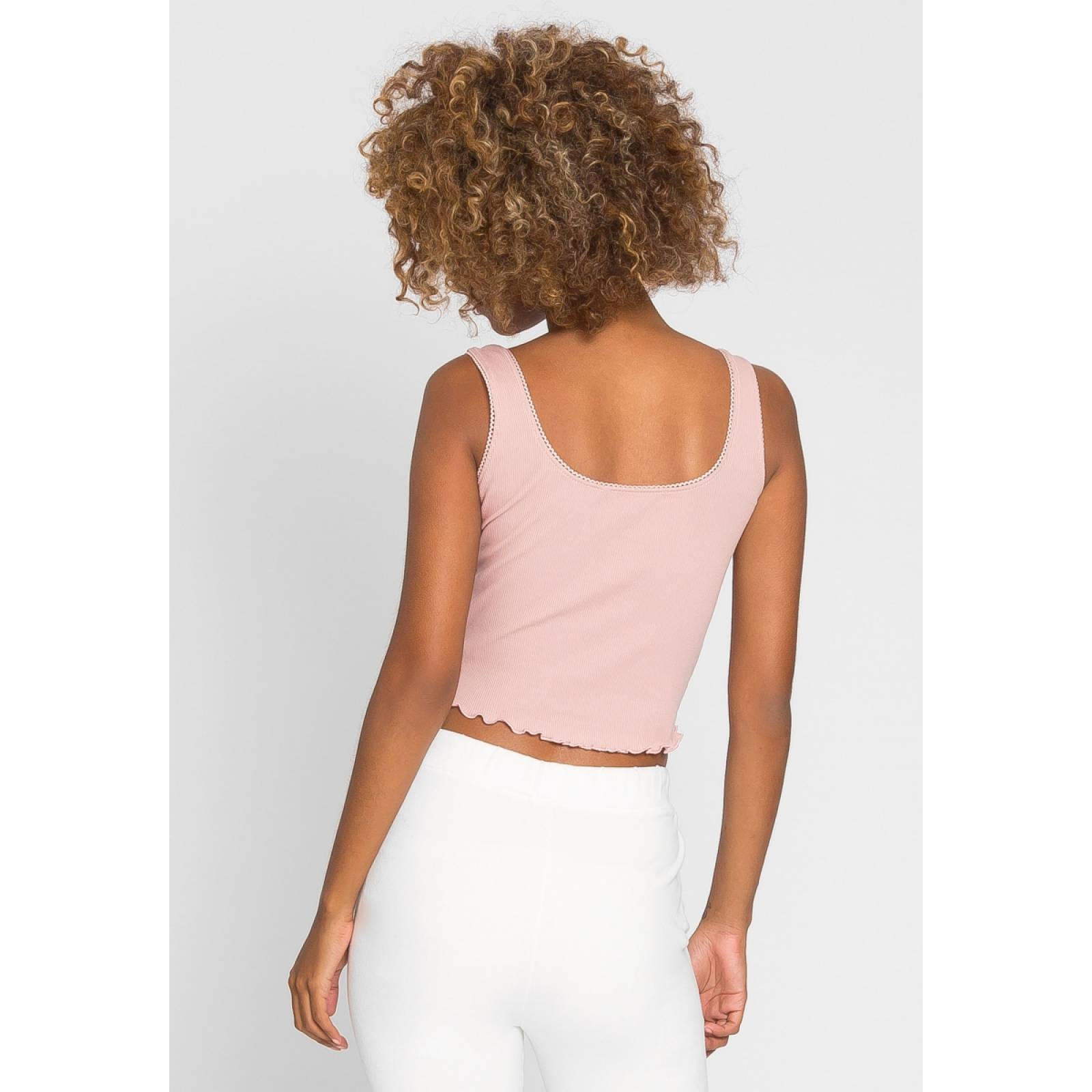 Crop Top Acanalado En Rosa Claro