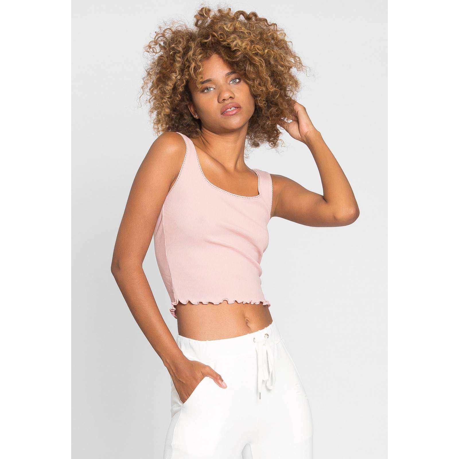 Crop Top Acanalado En Rosa Claro