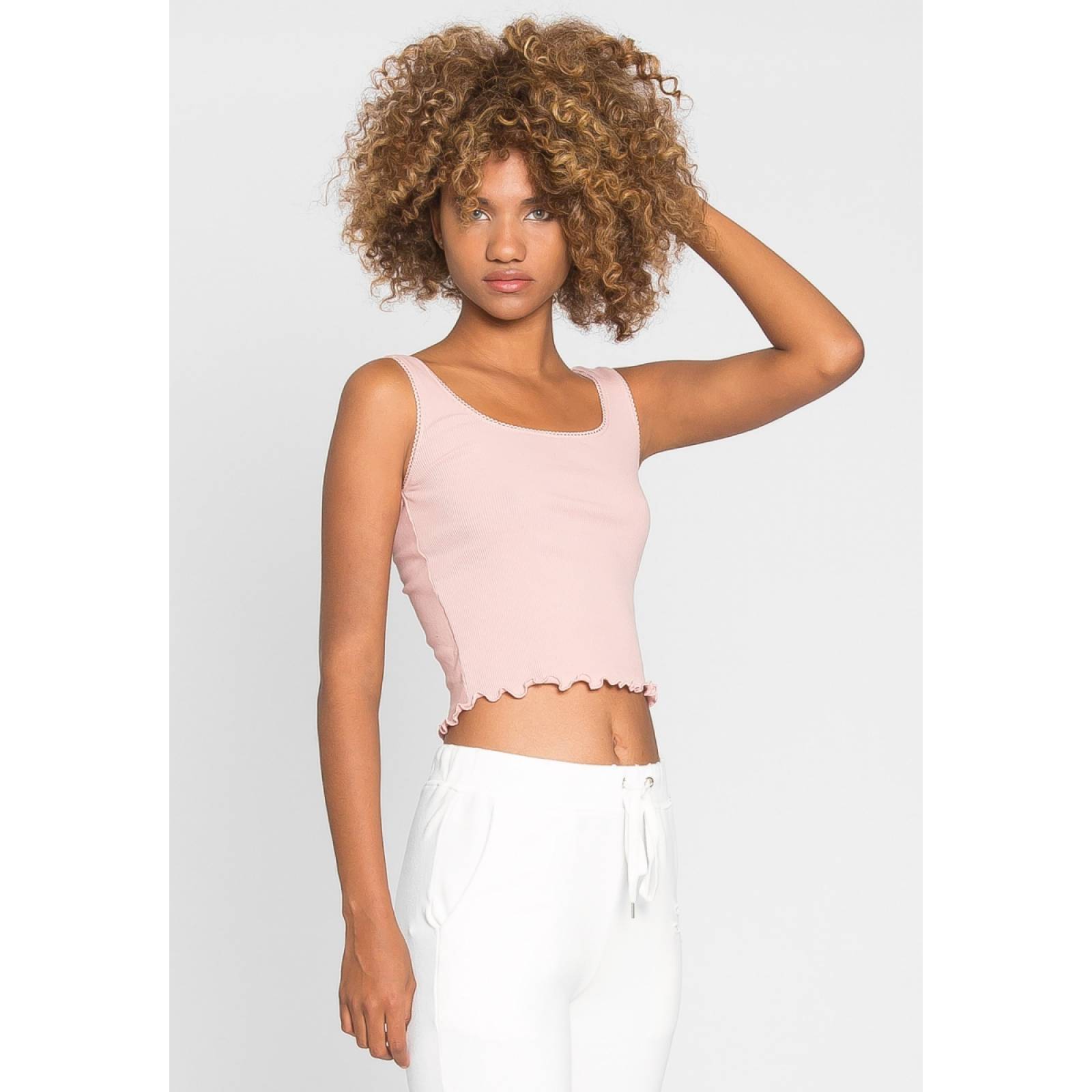 Crop Top Acanalado En Rosa Claro