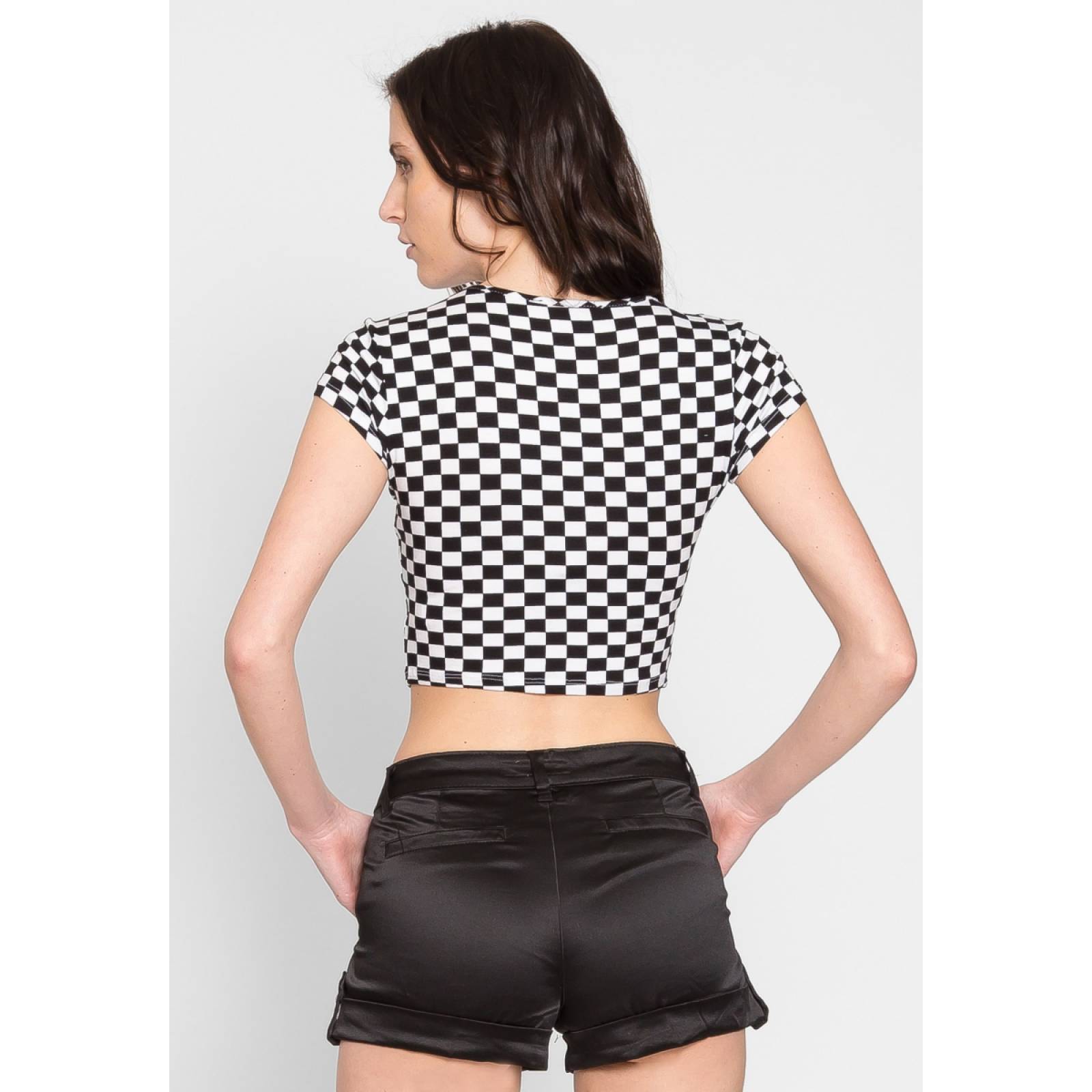 Crop top a cuadros con estampado "honey"