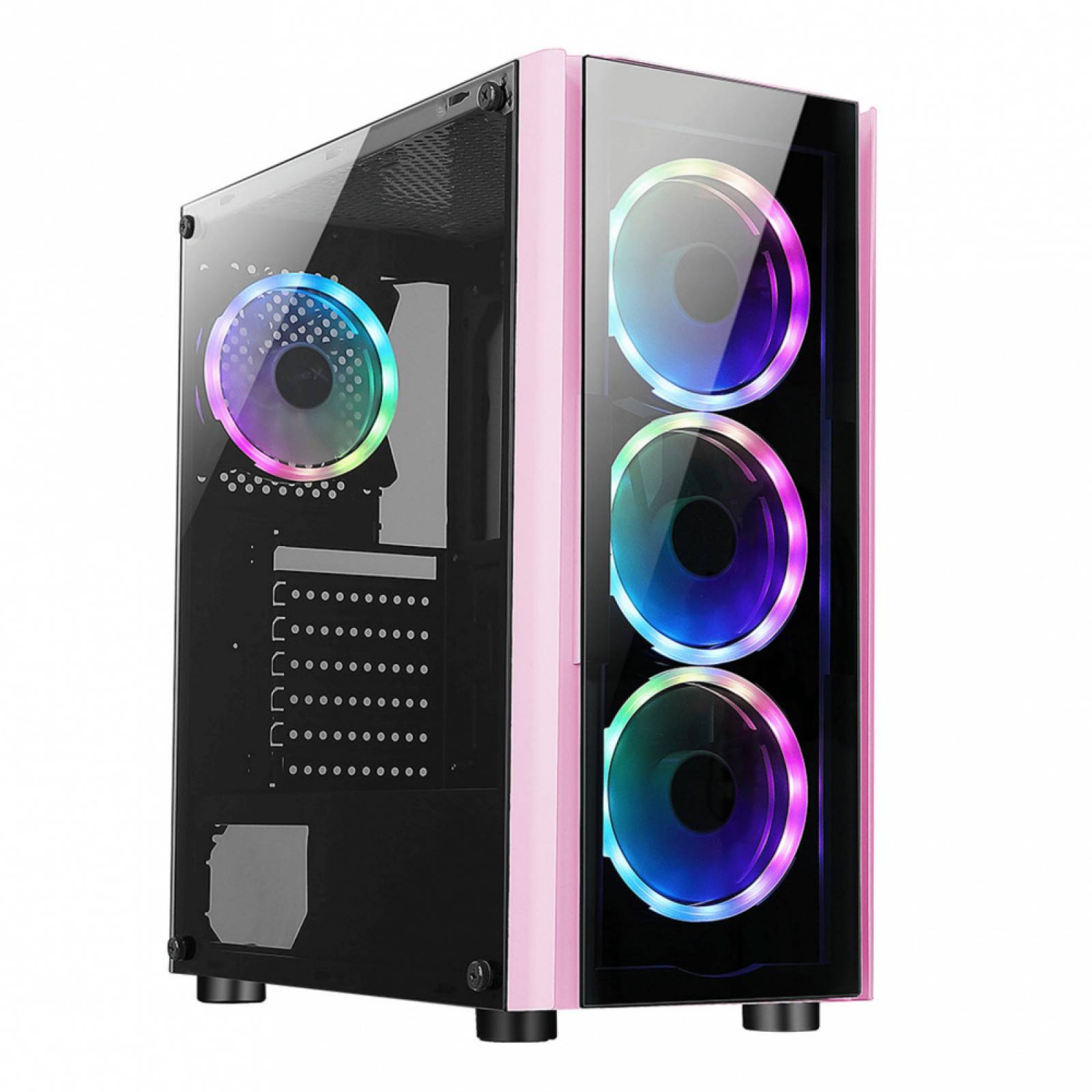 Gabinete Xzeal XZ110 con Ventana RGB Tower ATX Micro ATX Mini-ATX USB 3.0B sin Fuente Rosa