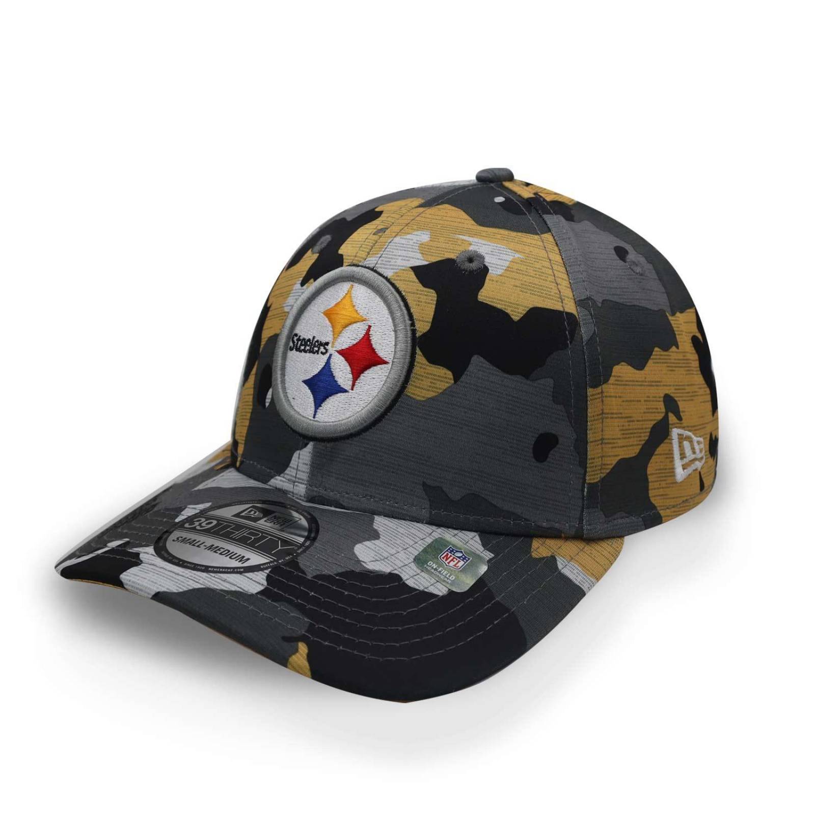 Gorra New Era 39 Thirty NFL 22 Train Steelers Camo Amarillo G/XG