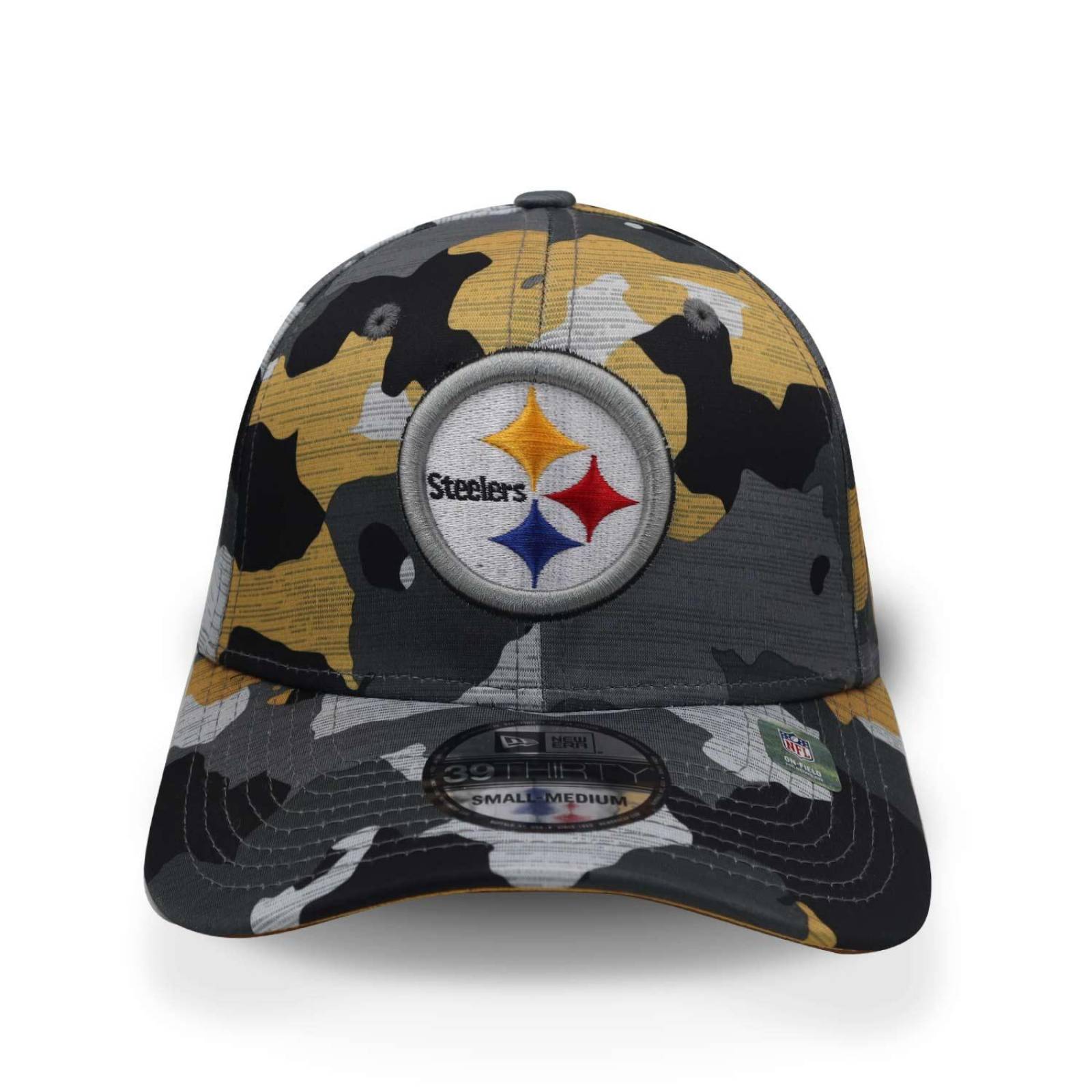 Gorra New Era 39 Thirty NFL 22 Train Steelers Camo Amarillo G/XG