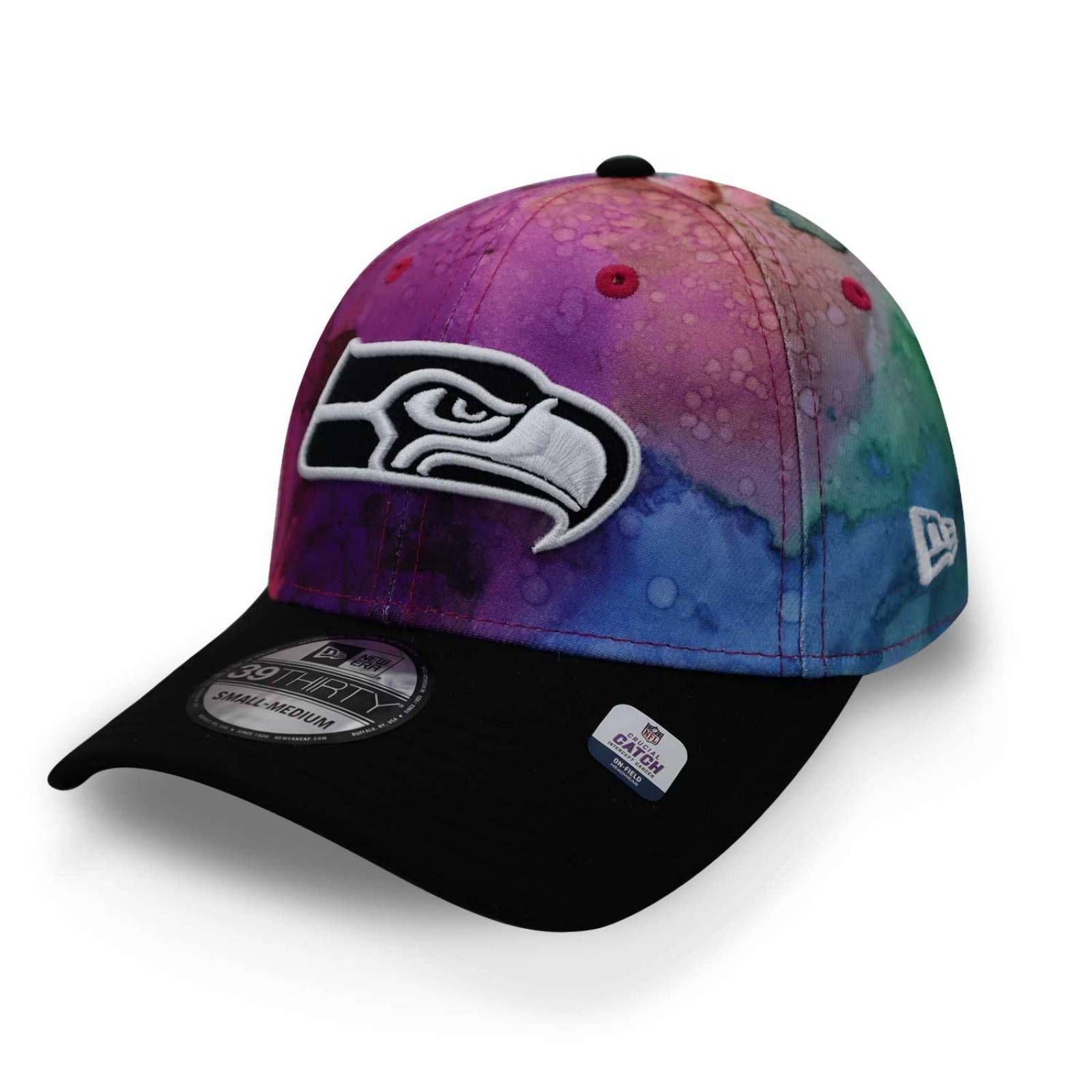 Gorra New Era 39 Thirty NFL Crucial Catch 22 Seahawks Negro Cerrada Rosa CH/M