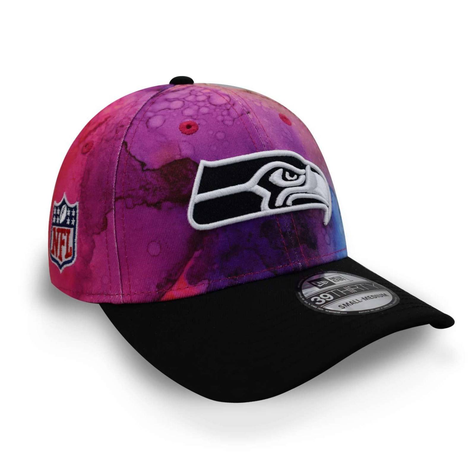 Gorra New Era 39 Thirty NFL Crucial Catch 22 Seahawks Negro Cerrada Rosa CH/M