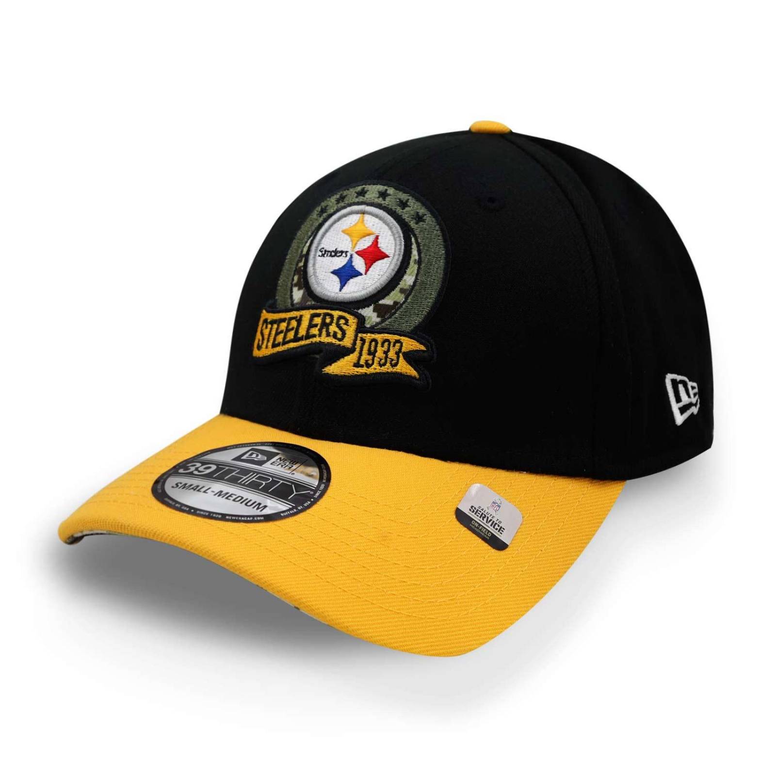Gorra New Era 39 Thirty NFL Salute To Service 22 Steelers Negro Cerrada M/G