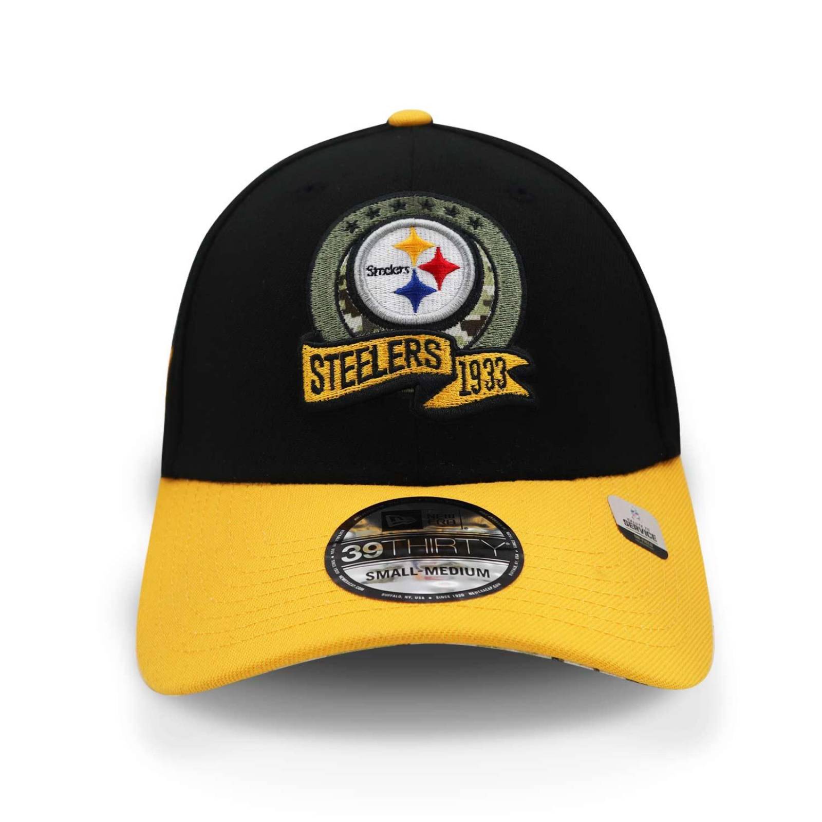 Gorra New Era 39 Thirty NFL Salute To Service 22 Steelers Negro Cerrada M/G