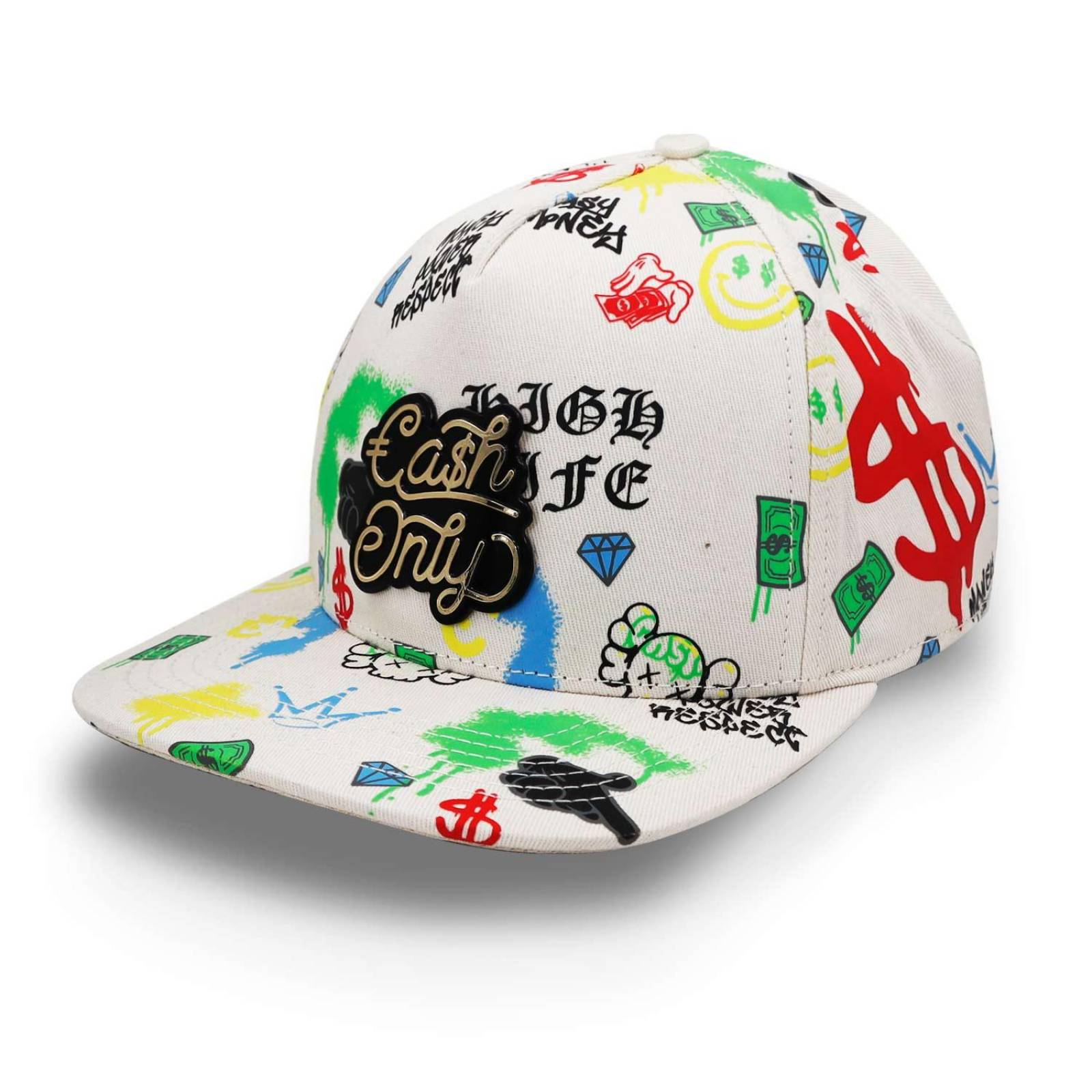 Gorra Cash Only Full Print Snap Blanco Unitalla 