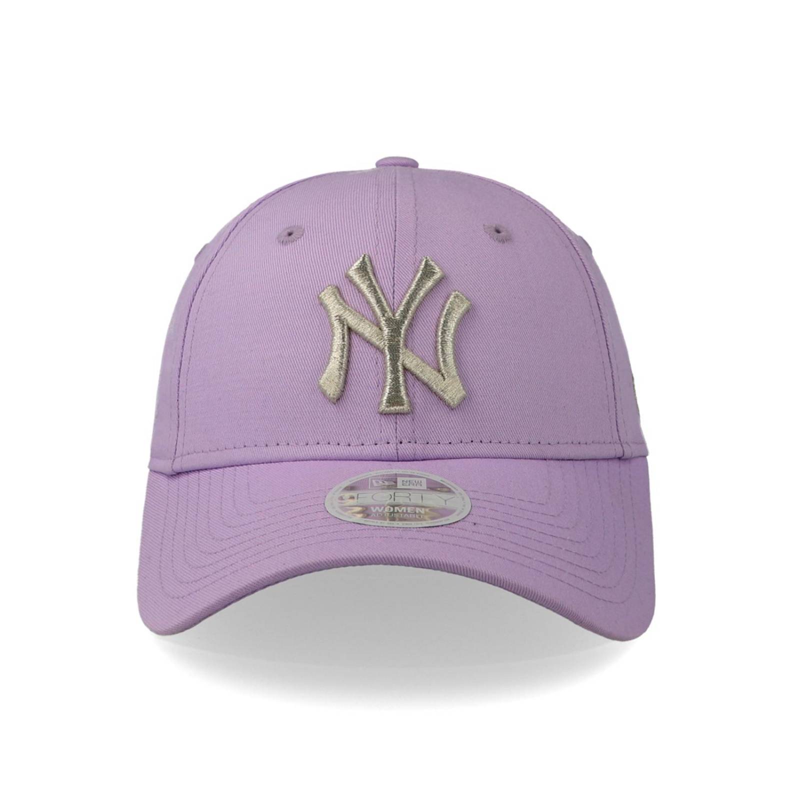 Gorra New Era 9 Forty MLB Para Mujer Metallic Logo Yankees Lila Unitalla 