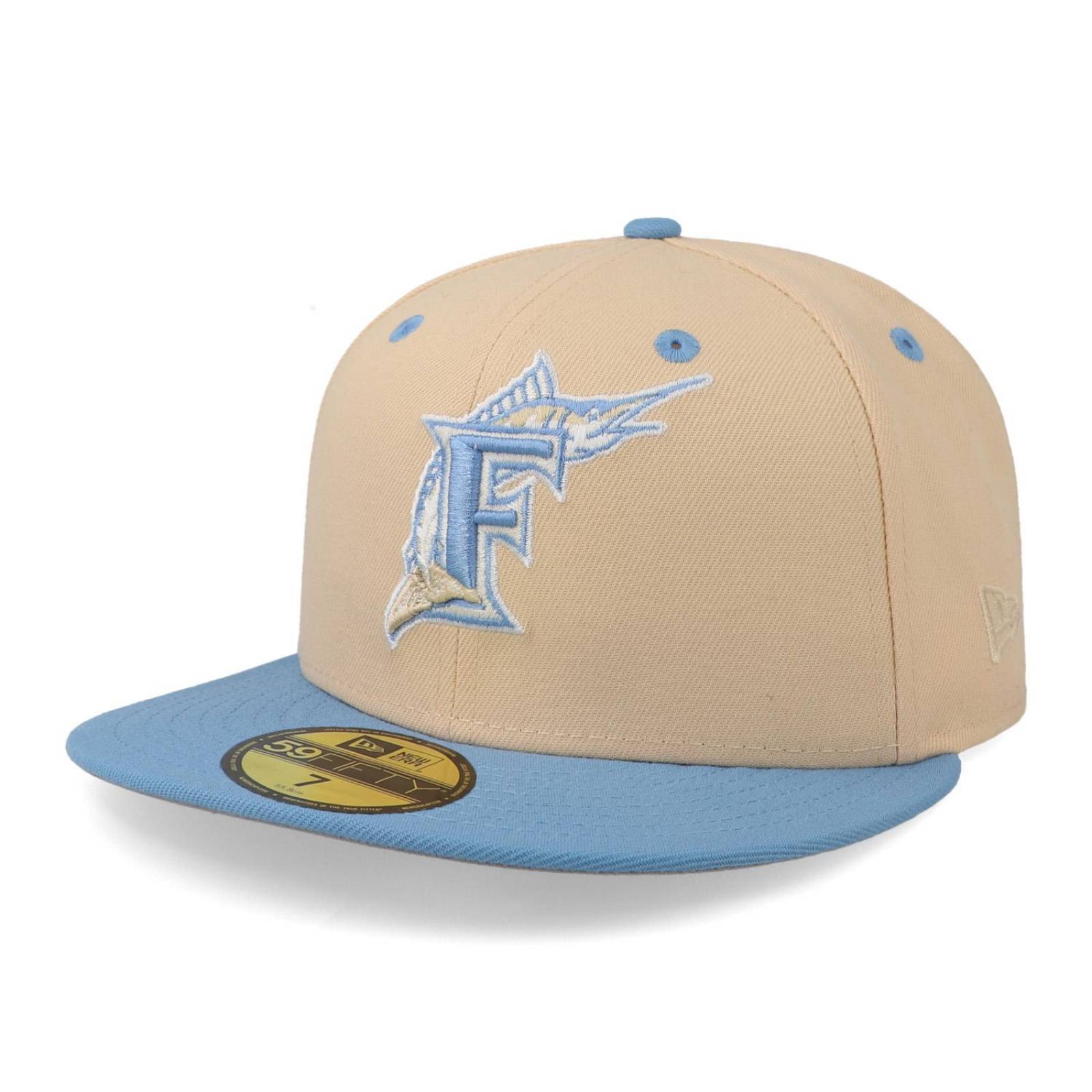 Gorra New Era 59 Fifty MLB Q323 Ice Latte Marlins Crema Cerrada 