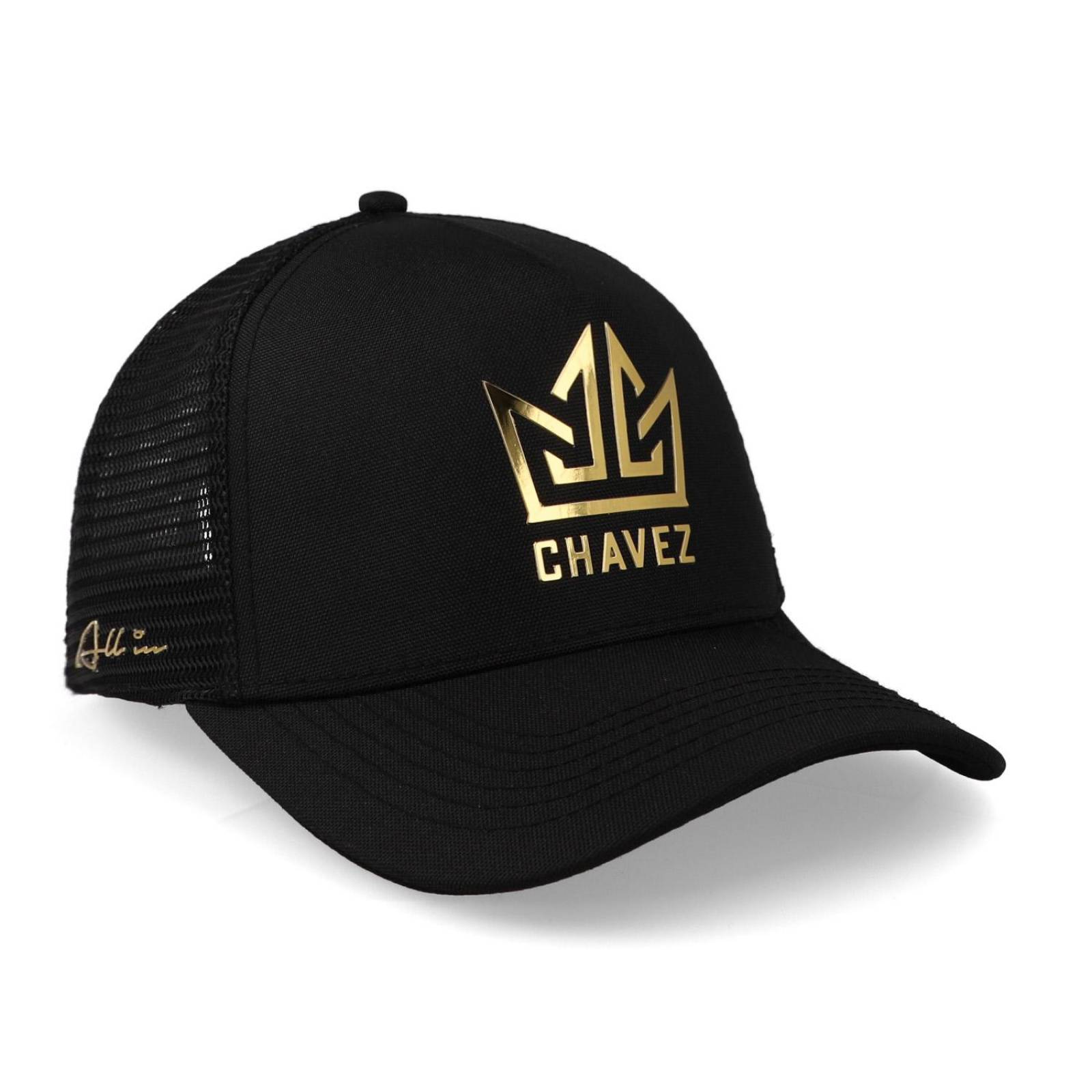 Gorra All In Chavez Golden Negra Trucker Unitalla 