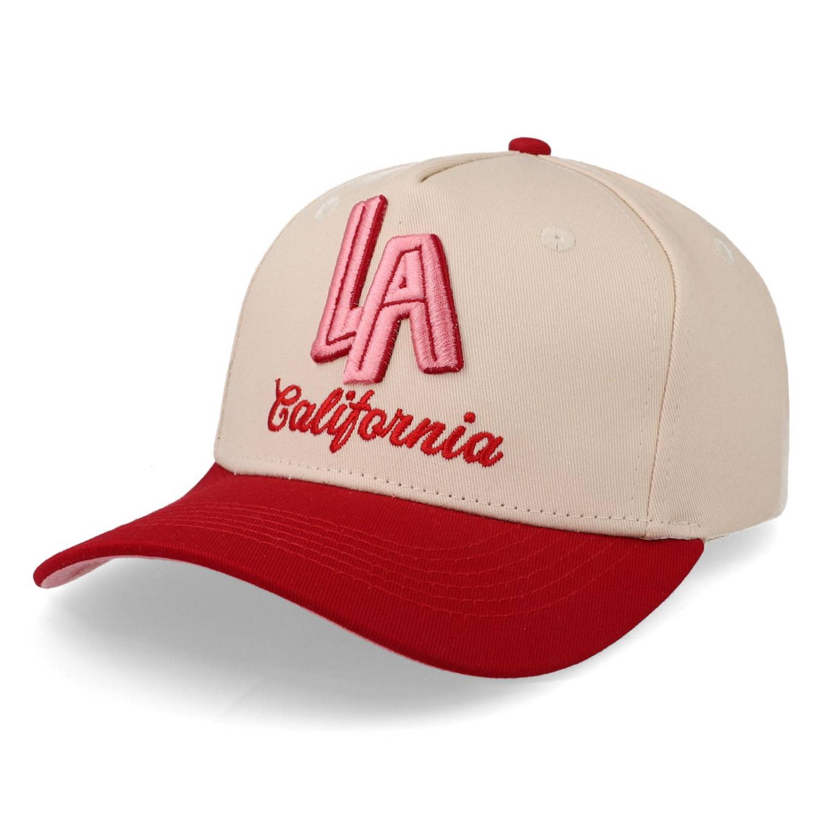 Gorra Overrated Los Ángeles California Crema Roja Beige Unitalla 