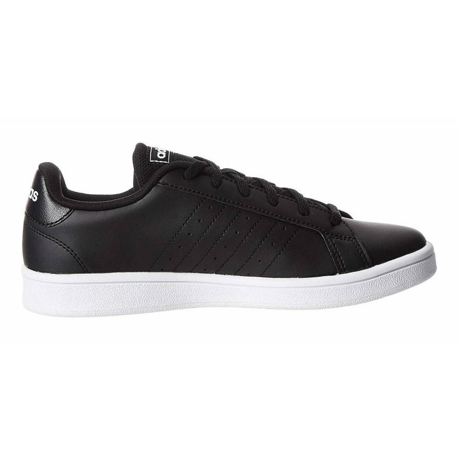 Tenis Adidas Grand Court Base EE7482 Negro Franjas Blancas Mujer 