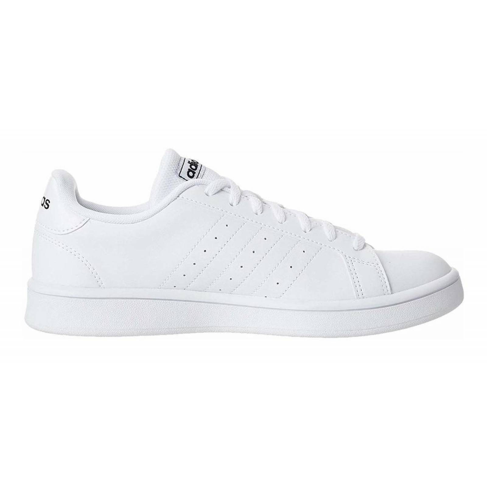 Tenis Adidas Grand Court Base EE7968 Blanco Franjas Negras Mujer 