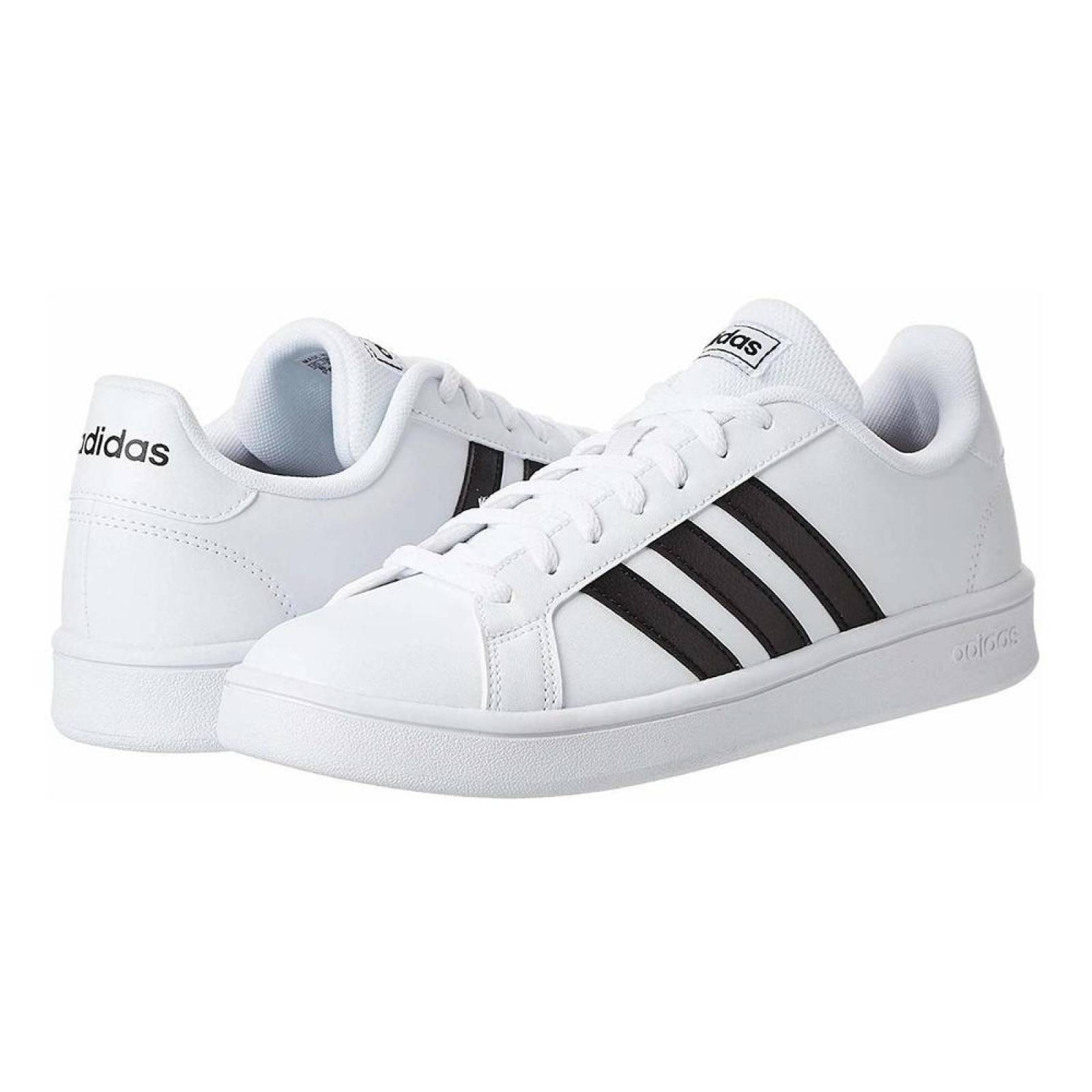 Tenis Adidas Grand Court Base EE7968 Blanco Franjas Negras Mujer 