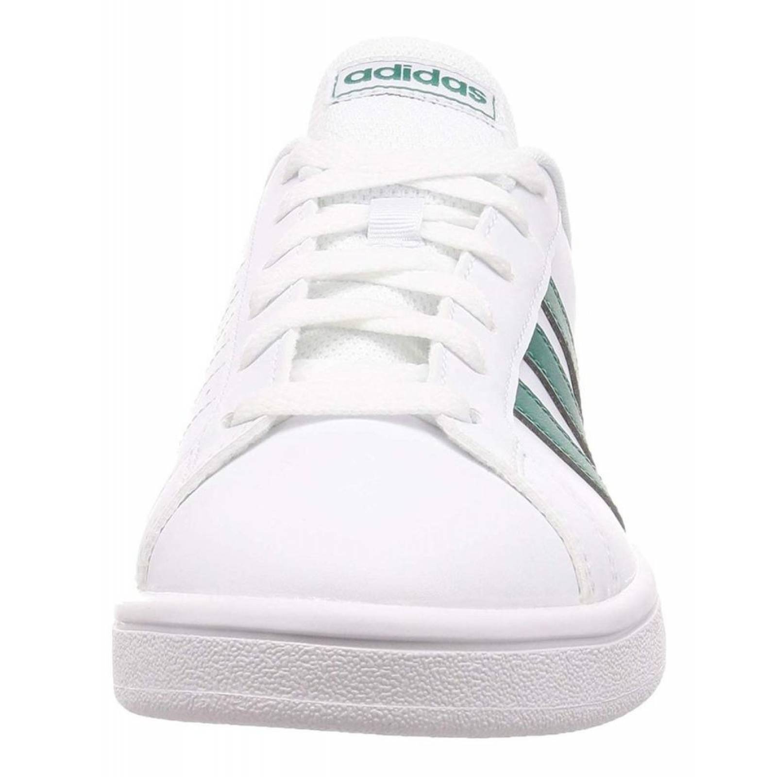 Tenis Adidas Grand Court Base EE7905 Blanco Franjas Verdes Hombre 