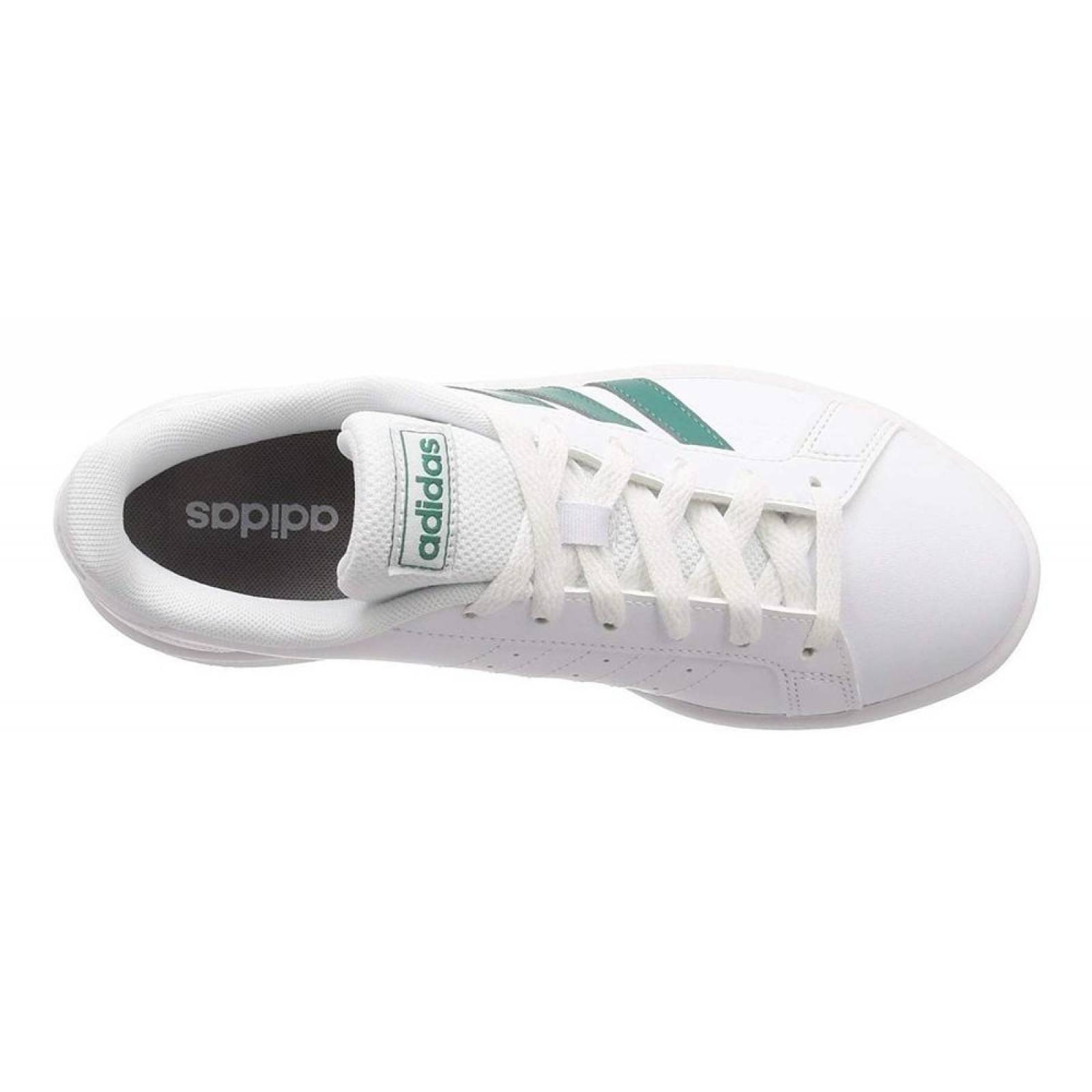 Tenis Adidas Grand Court Base EE7905 Blanco Franjas Verdes Hombre 