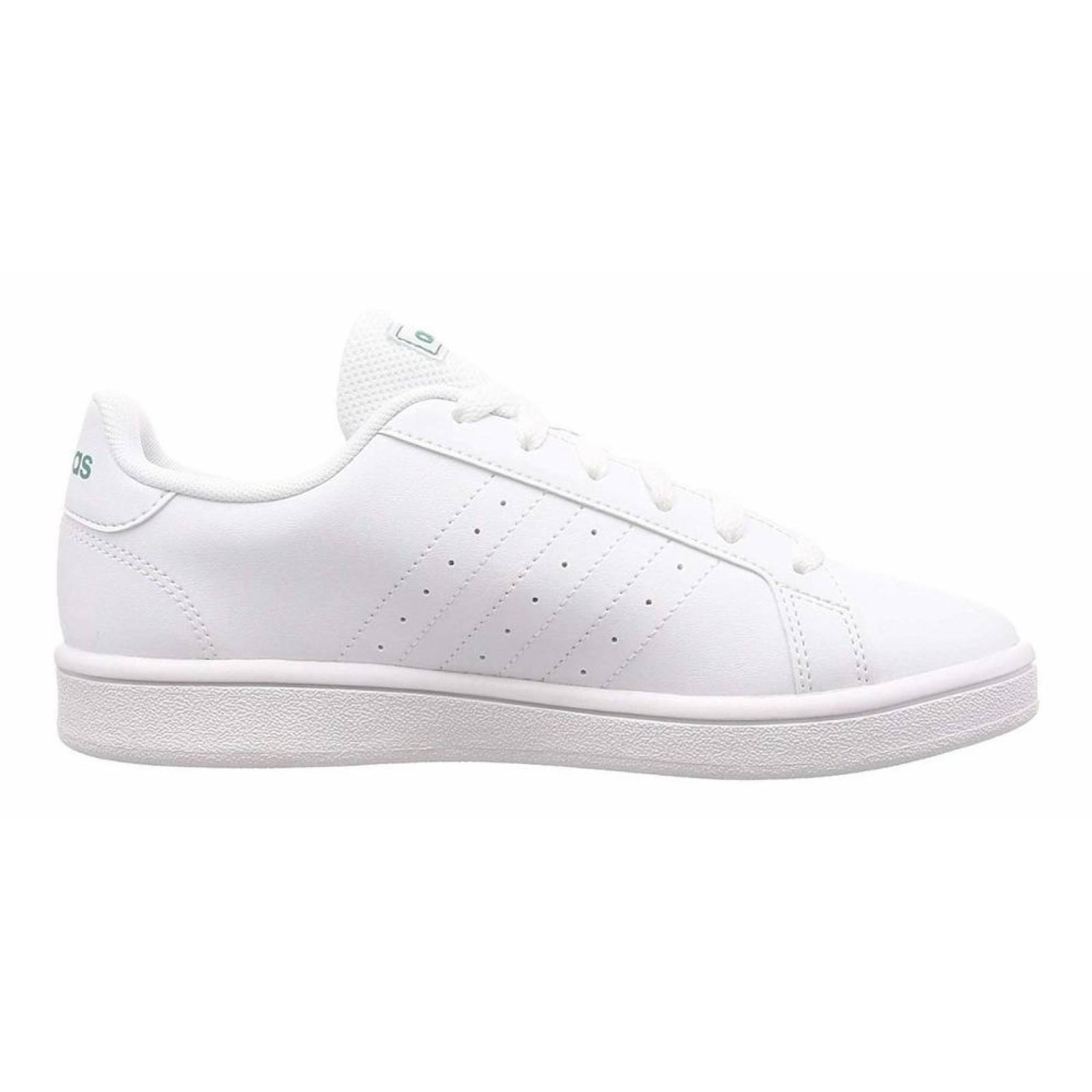 Tenis Adidas Grand Court Base EE7905 Blanco Franjas Verdes Hombre 