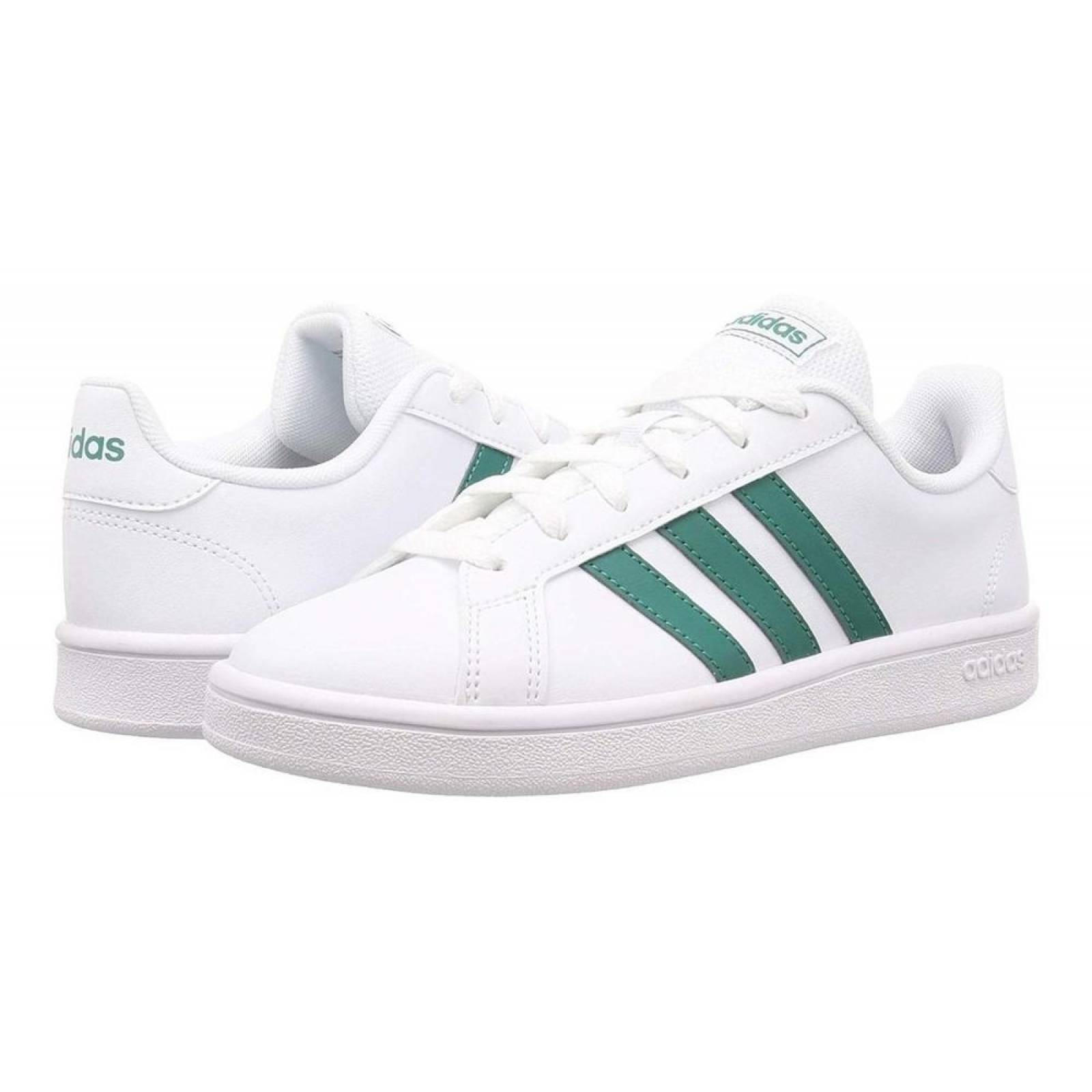 Tenis Adidas Grand Court Base EE7905 Blanco Franjas Verdes Hombre 