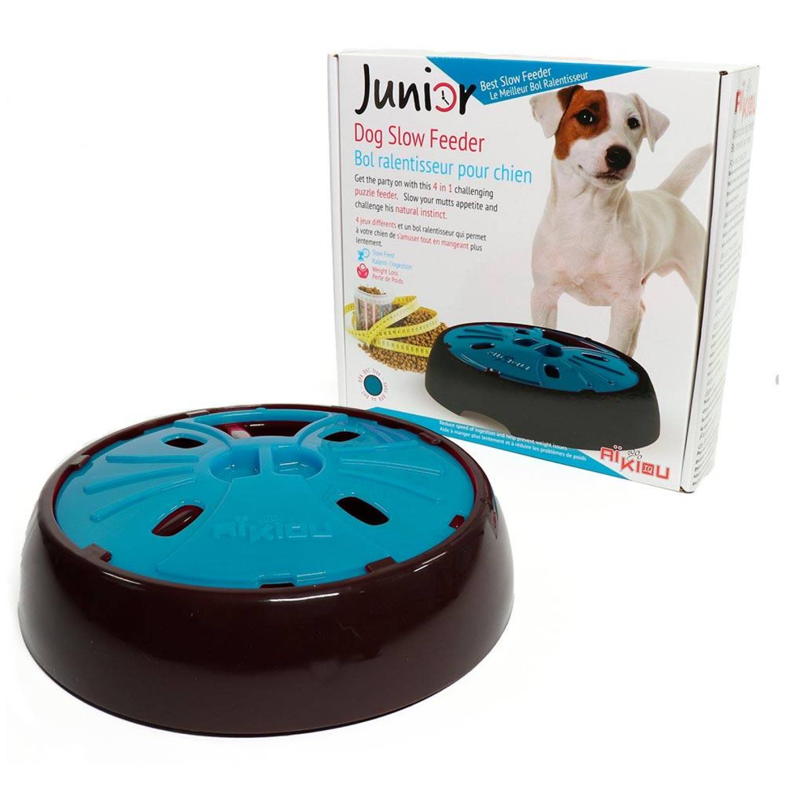 Junior Dog Slow Feeder Plato para Perro de Lenta Alimentación Azul