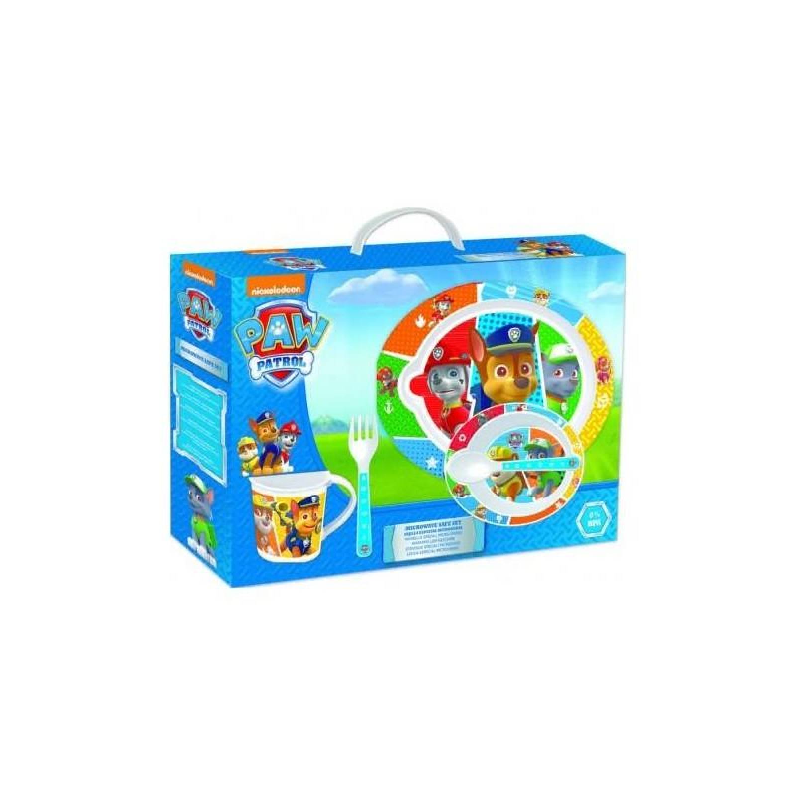 Set Para Microondas Plato Cuenco Cuchara Paw Patrol 