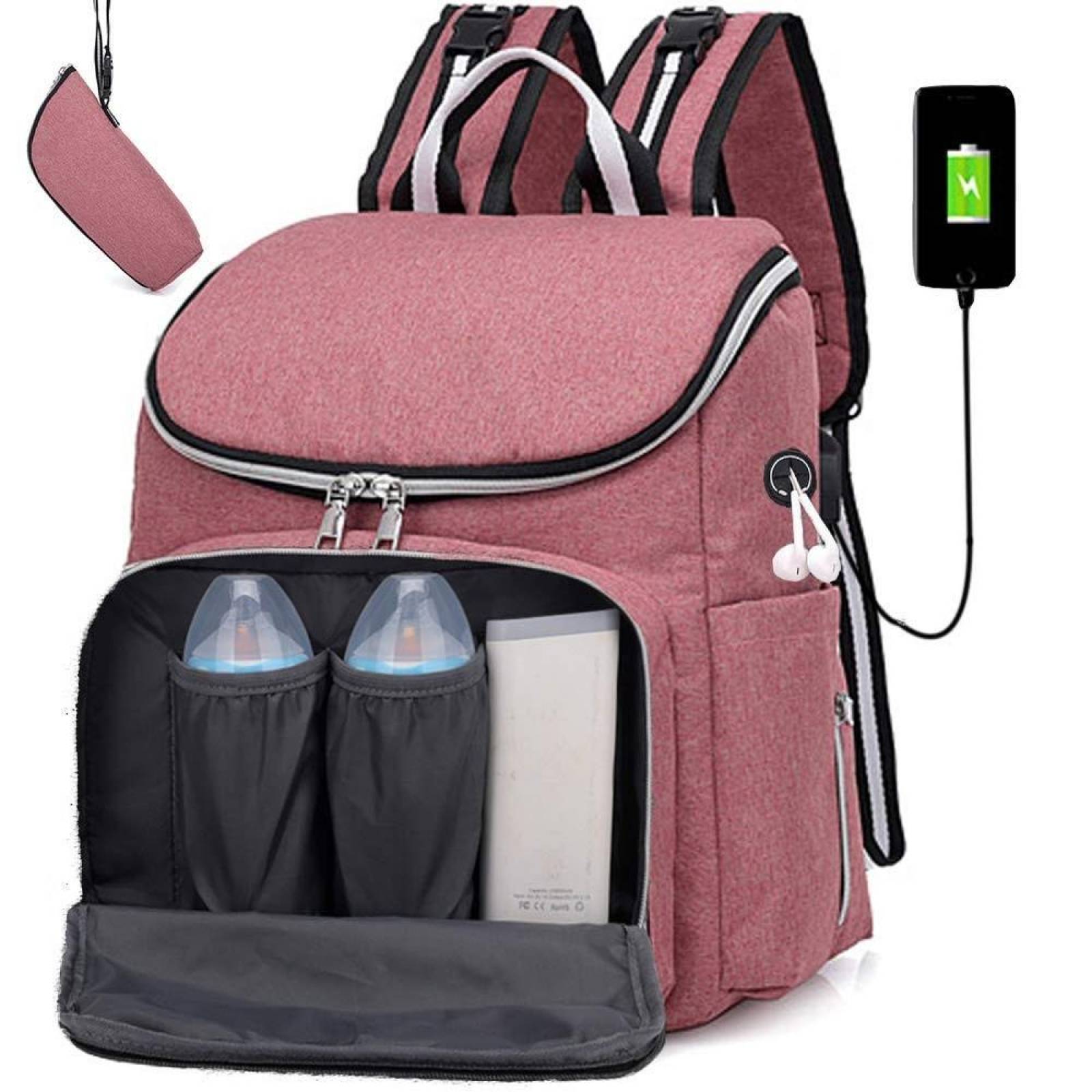 Pañalera tipo Mochila Modelo Nuevo para Bebe Moderna Antirobo Rosa