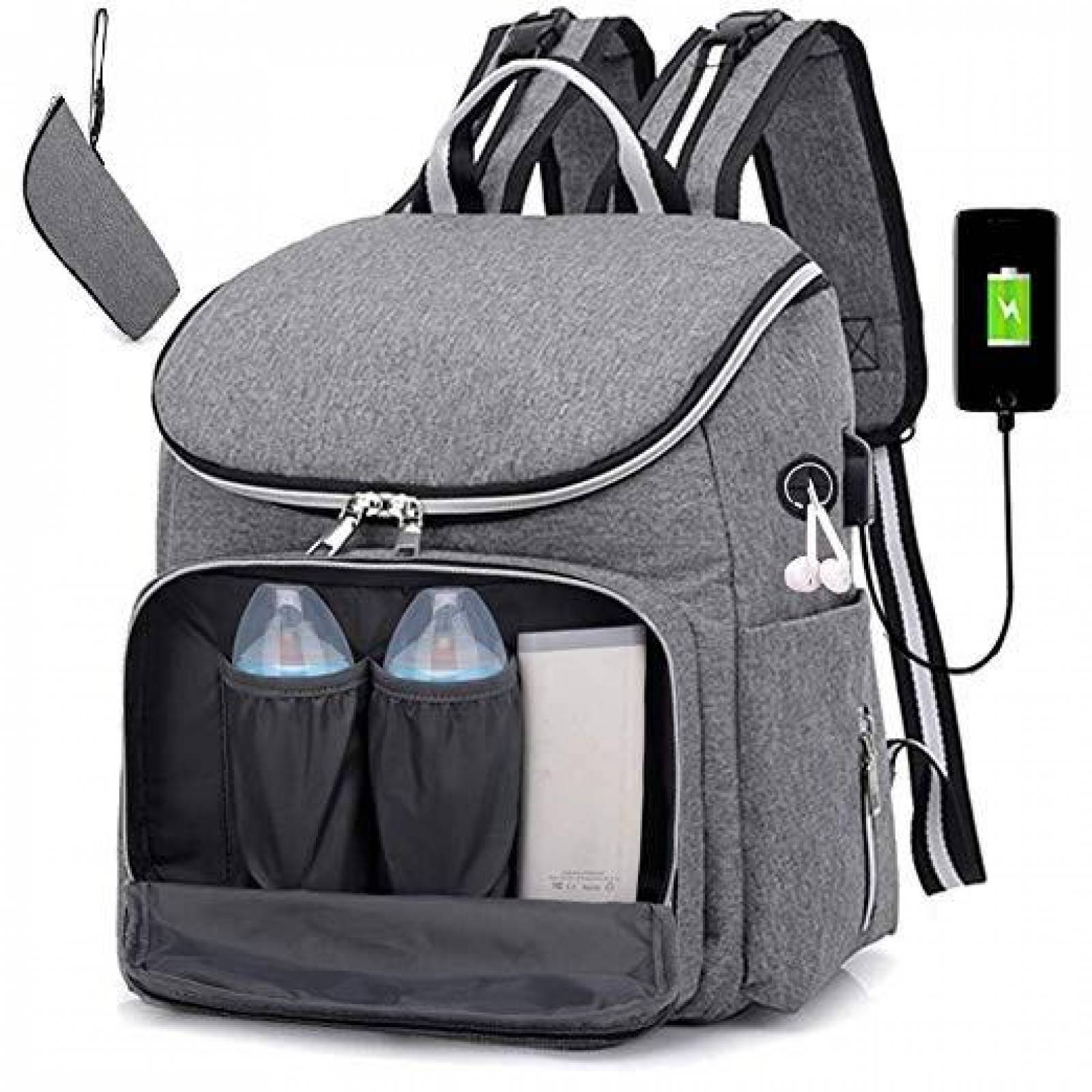 Pañalera tipo Mochila Modelo Nuevo para Bebe Moderna Anti-robo Gris