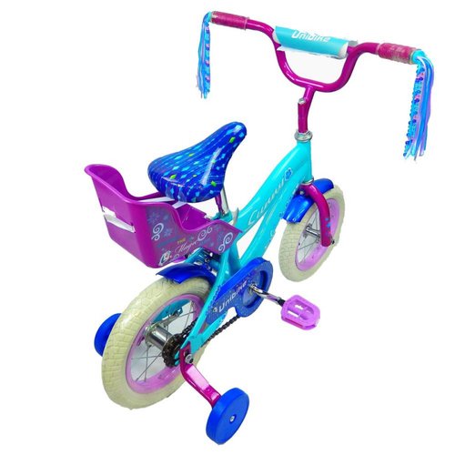 Bicicleta Infantil r12 Rodada para niña Barata con Portamuñeca Azul cielo
