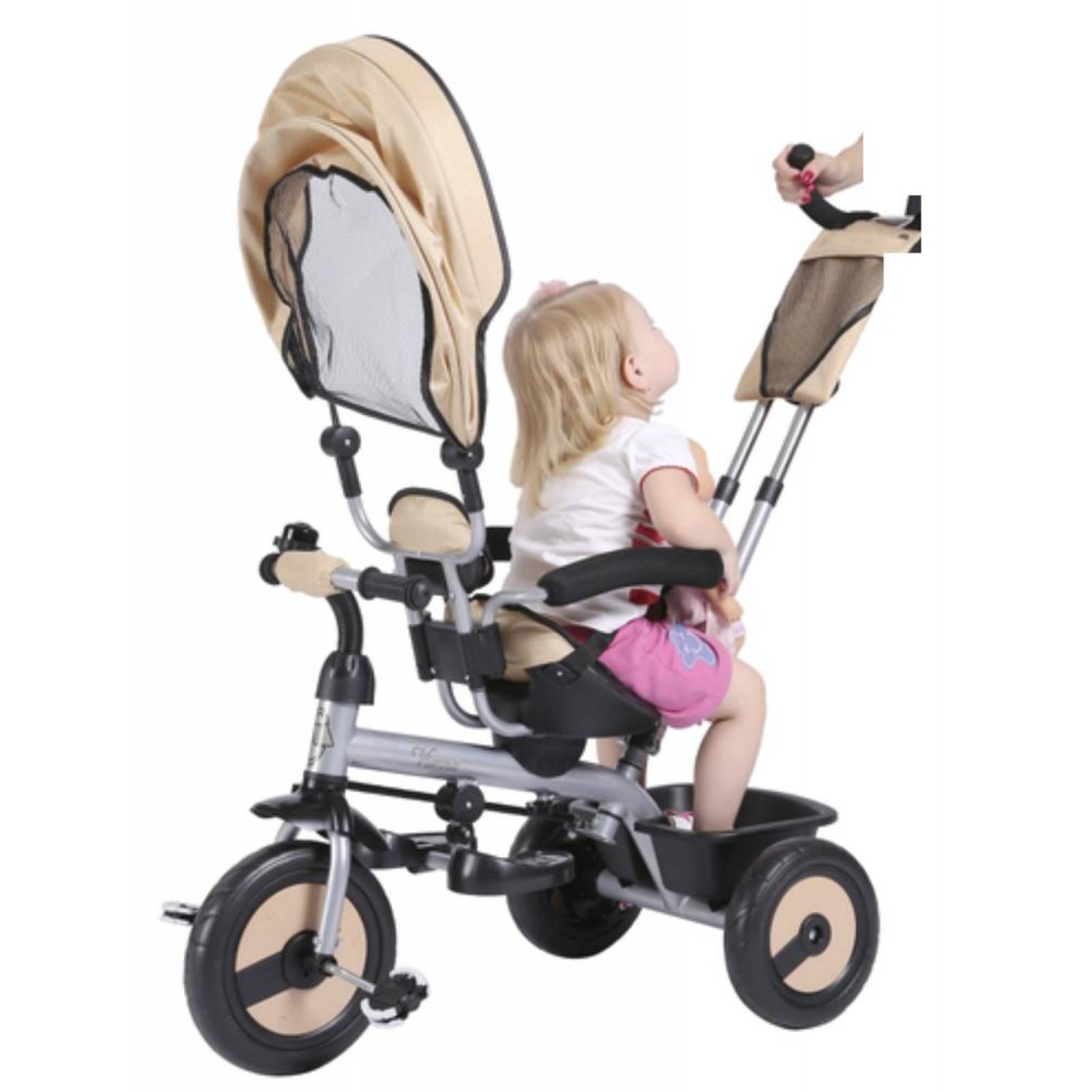 Triciclo para Bebe de lujo giratorio y dirigible de 6 meses a 5 años Beige