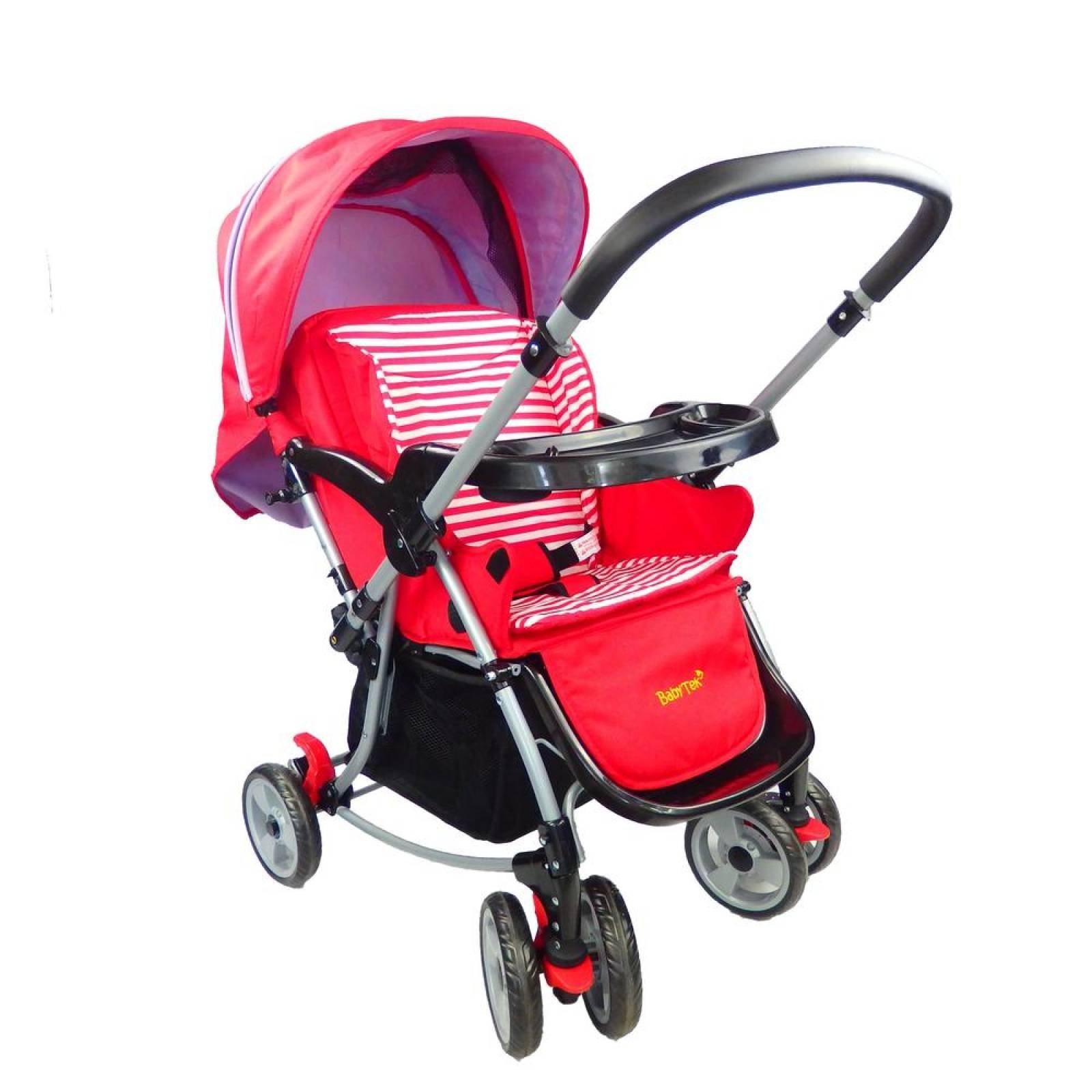 Carriola para bebé reversible y con balancin Tek azul, rosa y rojo  - Rojo