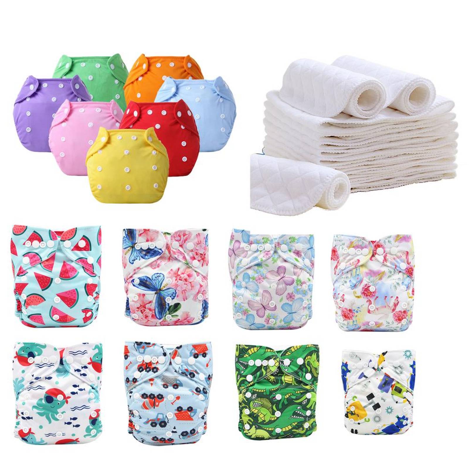 Pañal ecologico de tela reutilizable con Diseños 5 pañales+ 5 Insertos Niña