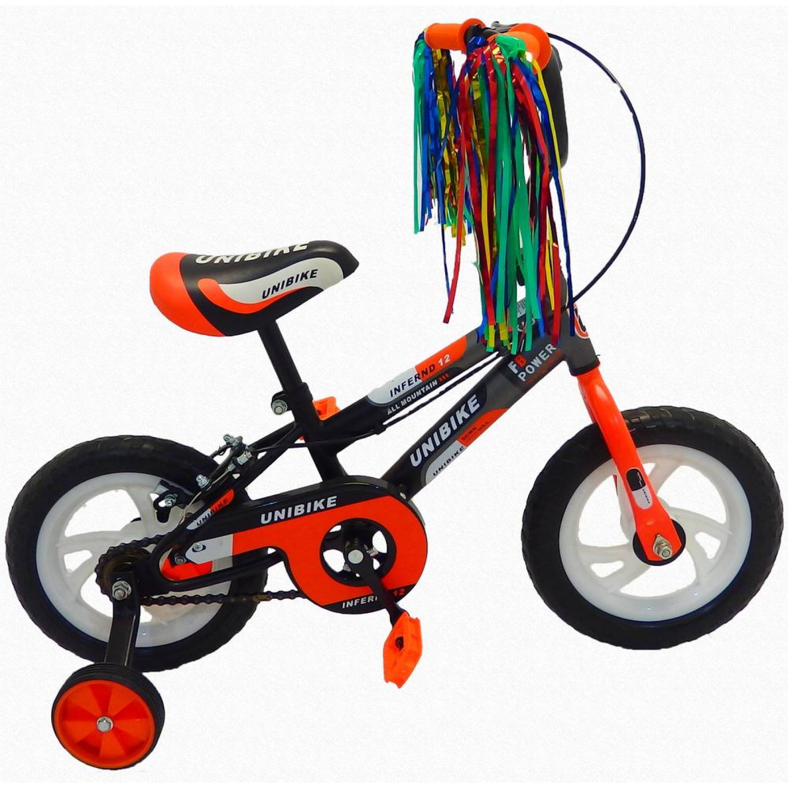 Bicicleta Infantil para niño Rodada 12 con llanta de goma Negro-Naranja 