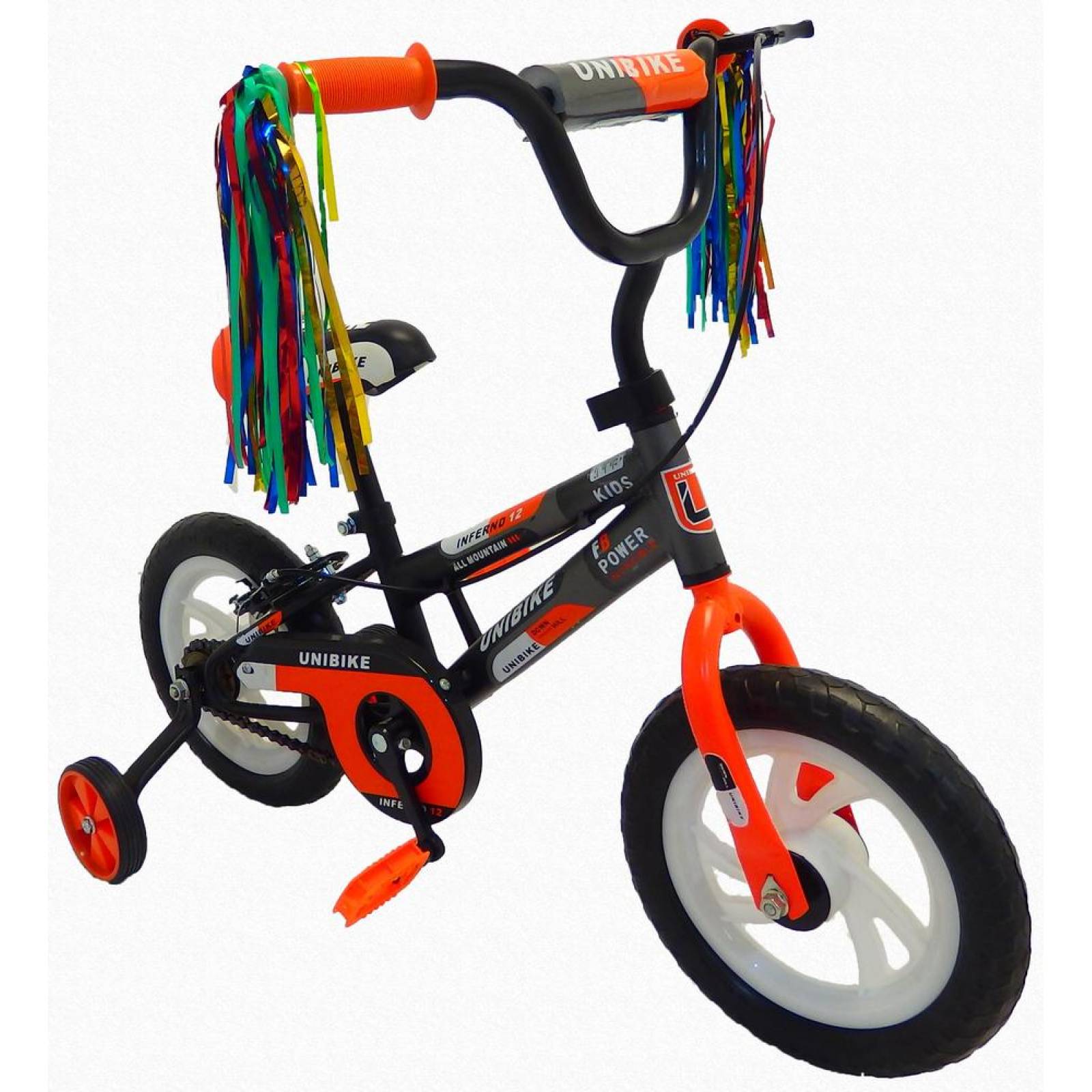 Bicicleta Infantil para niño Rodada 12 con llanta de goma Negro-Naranja 