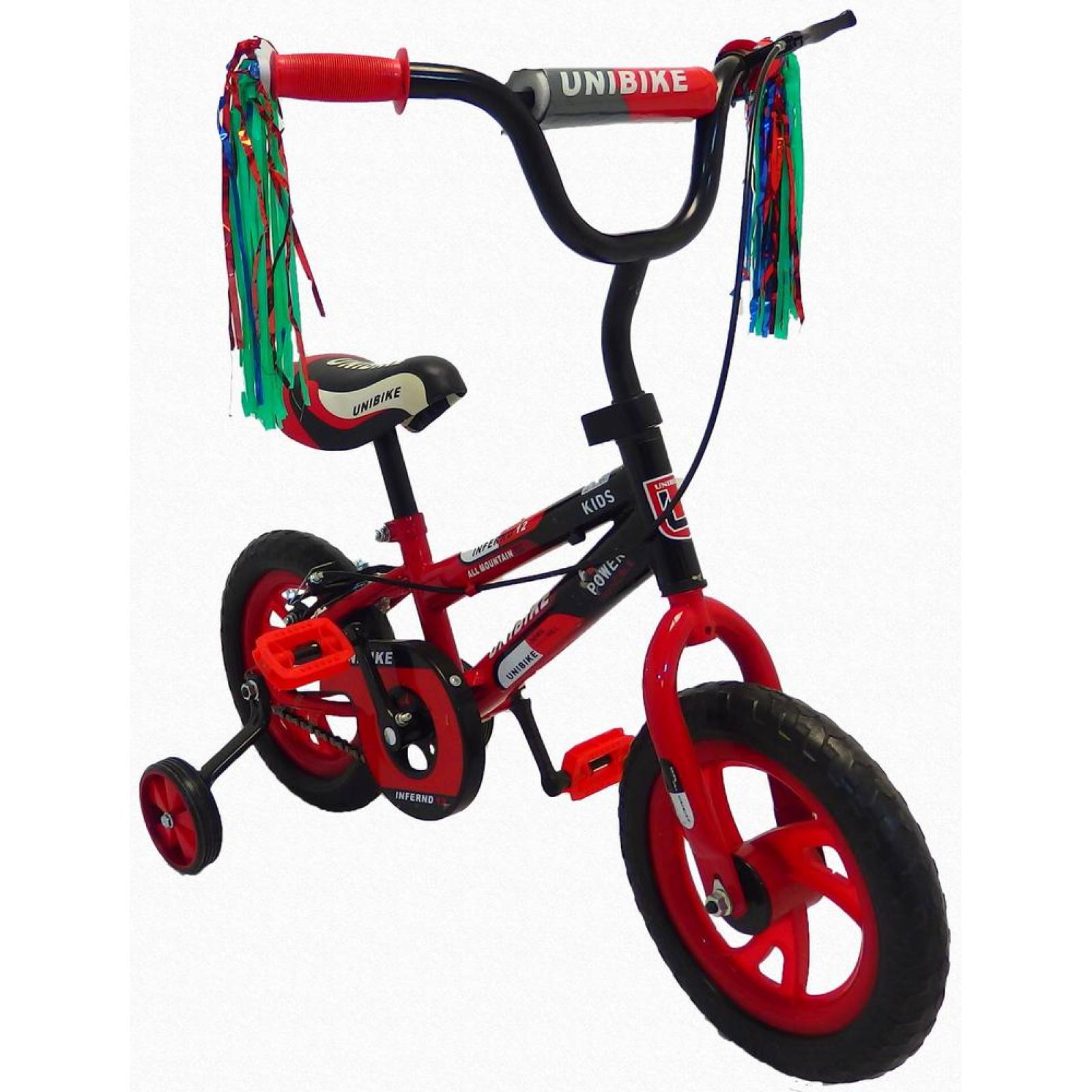Bicicleta Infantil para niño Rodada 12 con llanta de goma Negro-Rojo 