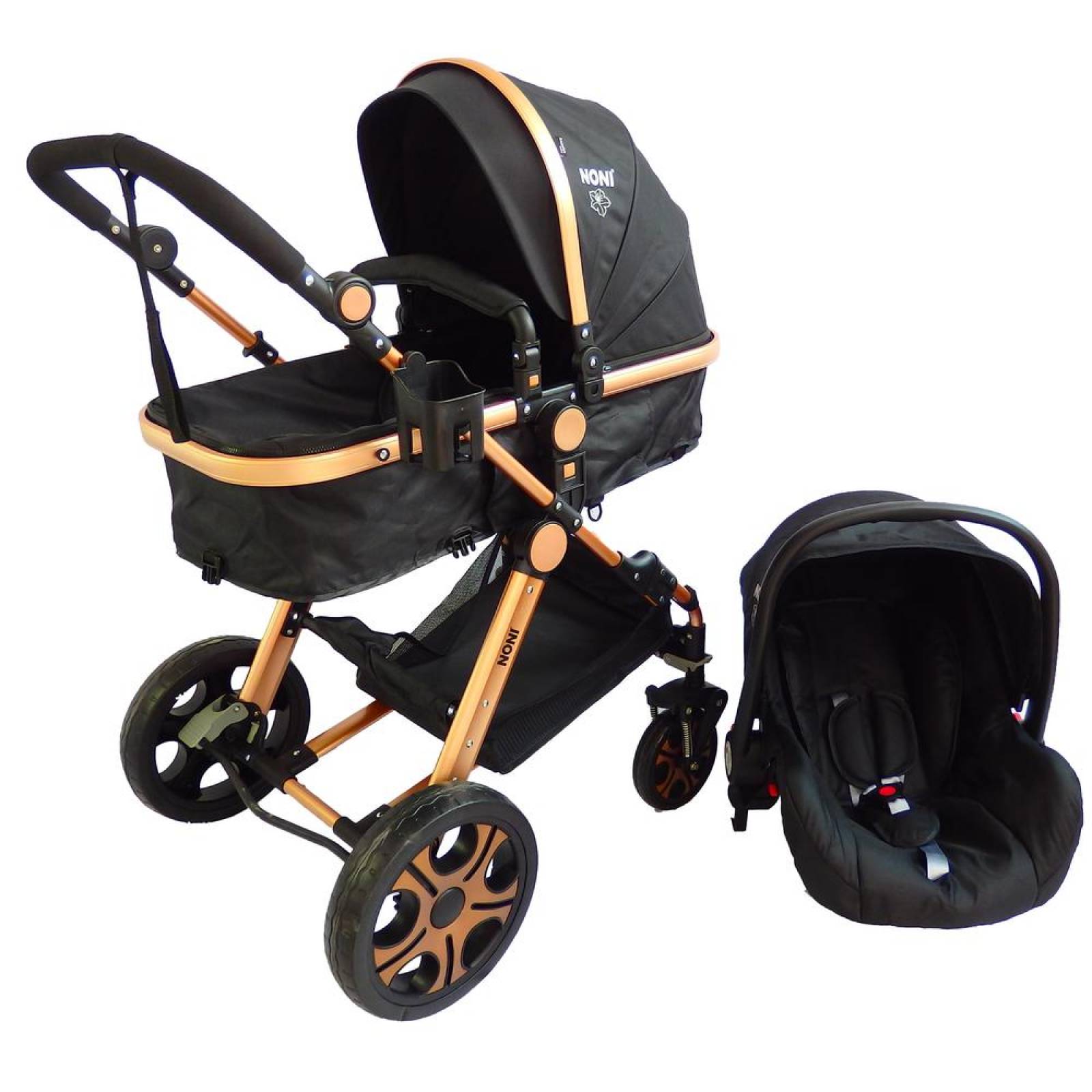 Carriola de bebe con portabebe, reversible y bambineto Negro 