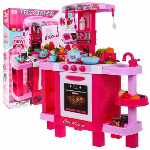 Cocina de Juguete para niños con 34 accesorios sonido y luz Rosa