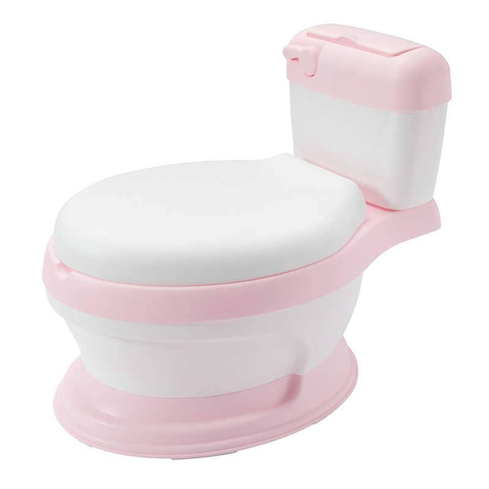 Baño entrenador con asiento acojinado con tapa y recipiente Rosa