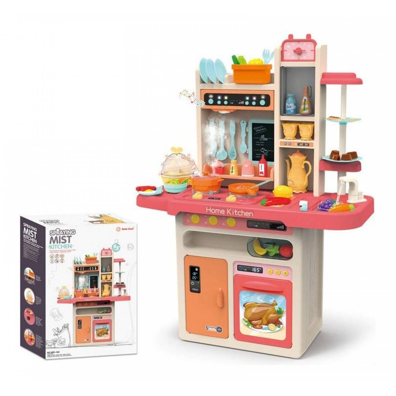 Cocinita Infantil de Juguete con agua y vapor 65 pzs, 93.5cm Alto Rosa