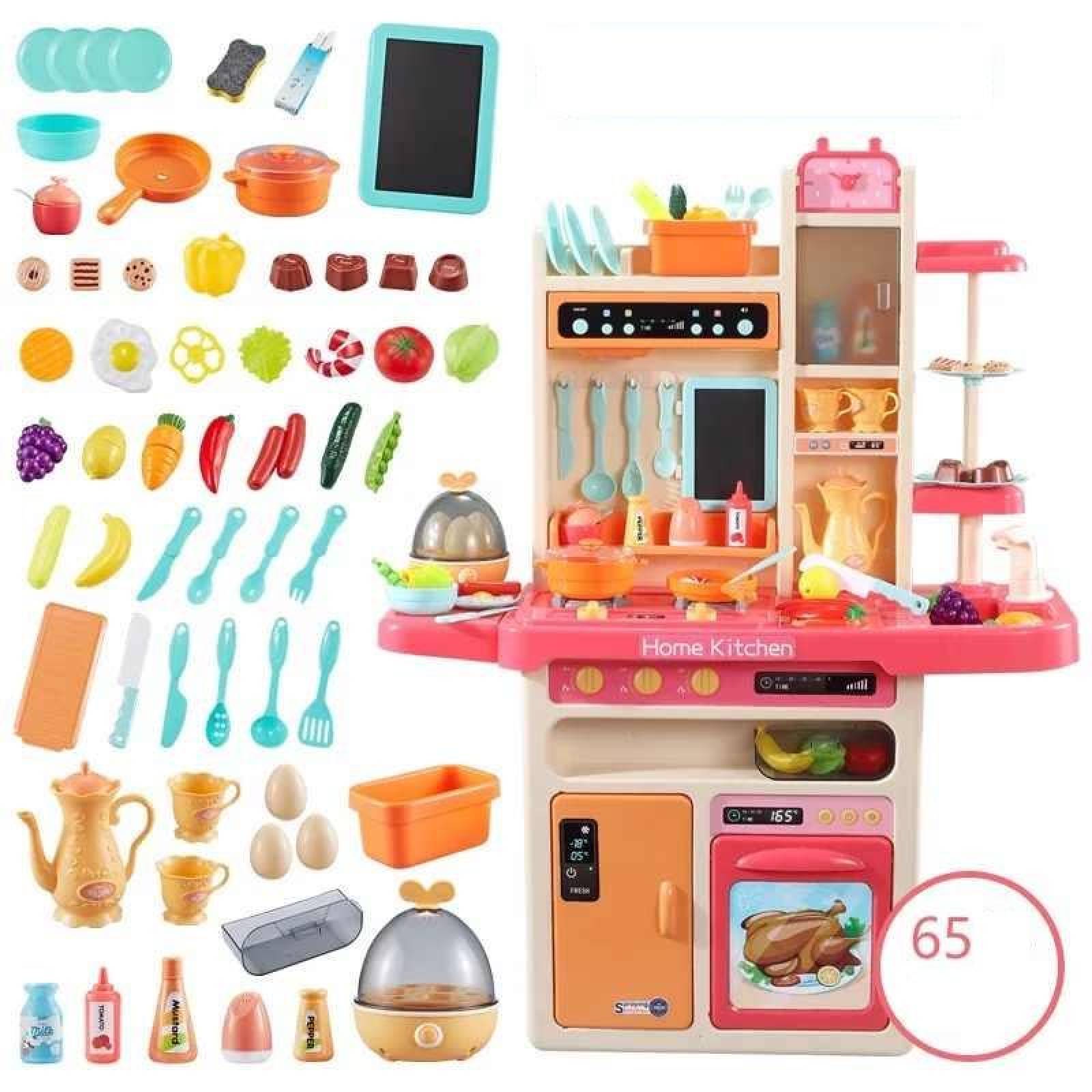 Cocinita Infantil de Juguete con agua y vapor 65 pzs, 93.5cm Alto Rosa